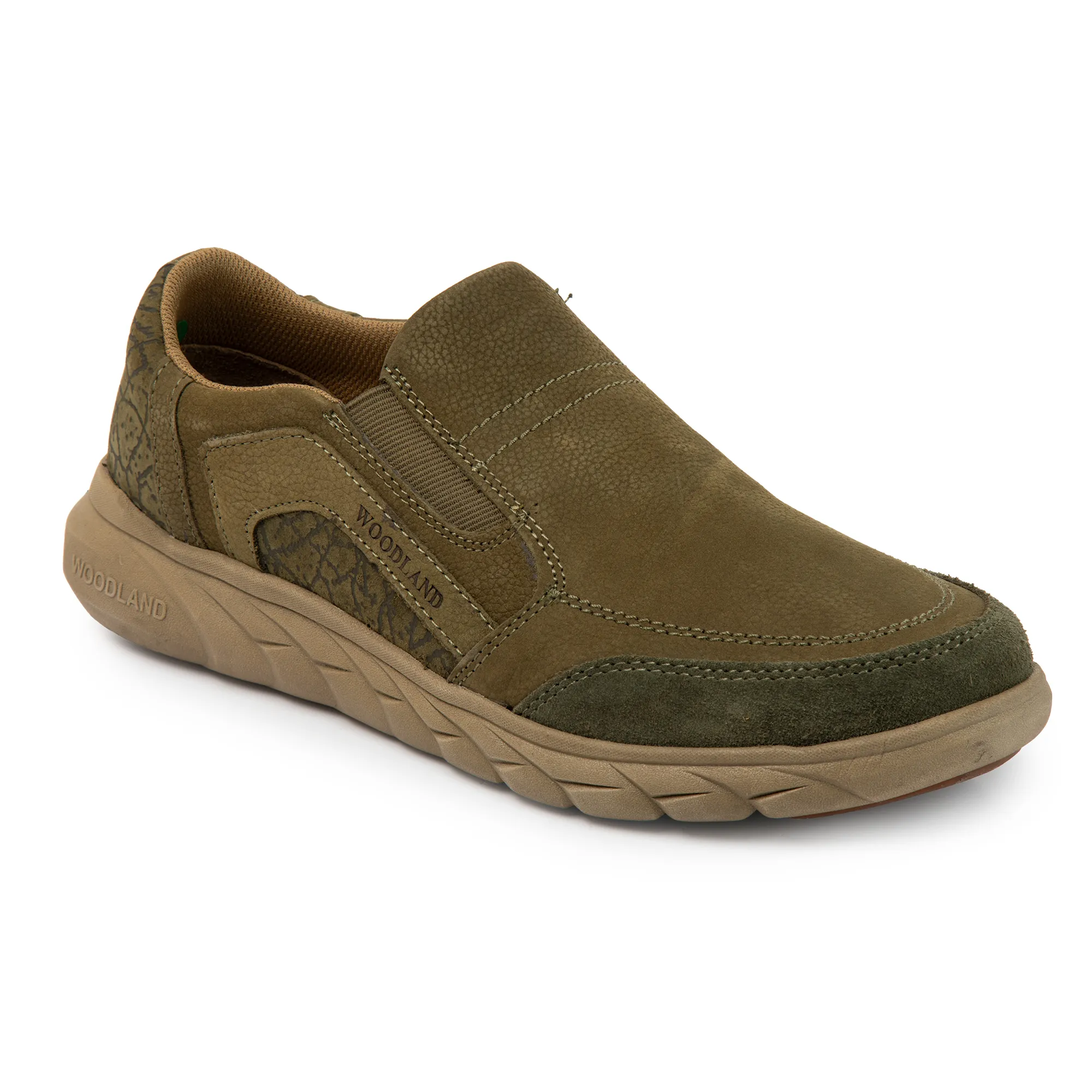Woodland Men's Olive Green Nubuk Slip On Casual Shoes - Thumbnail 3