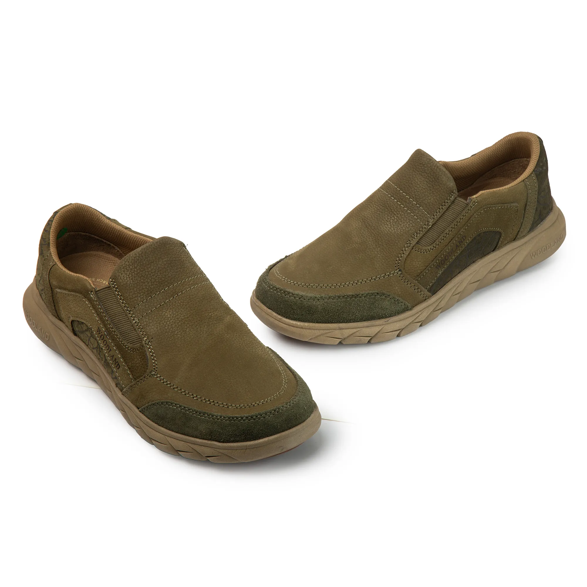 Woodland Men's Olive Green Nubuk Slip On Casual Shoes - Thumbnail 4