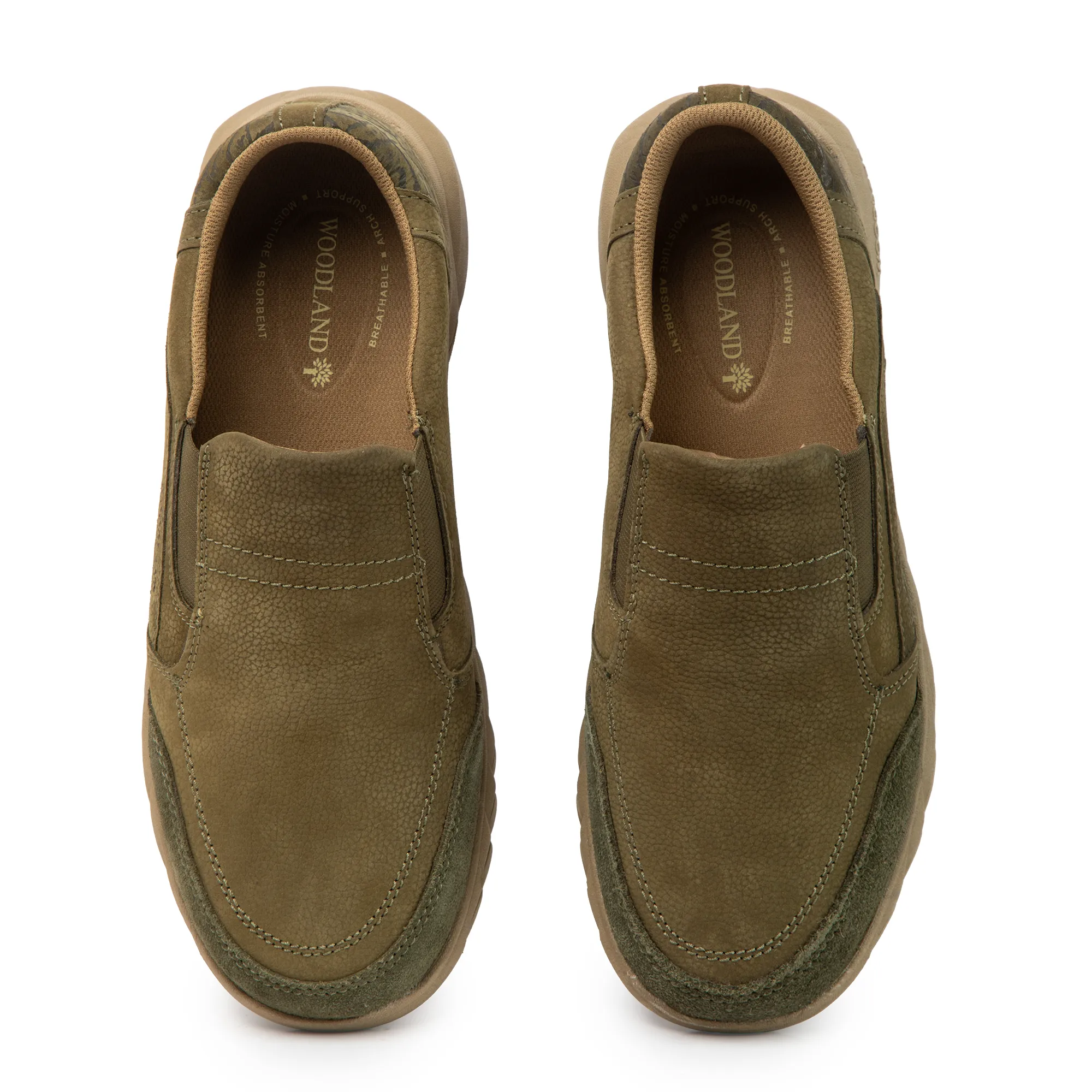 Woodland Men's Olive Green Nubuk Slip On Casual Shoes - Thumbnail 5