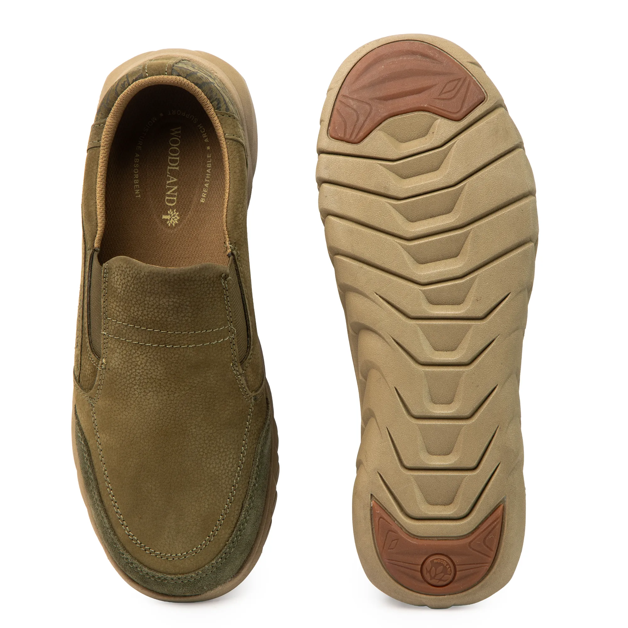 Woodland Men's Olive Green Nubuk Slip On Casual Shoes - Thumbnail 9
