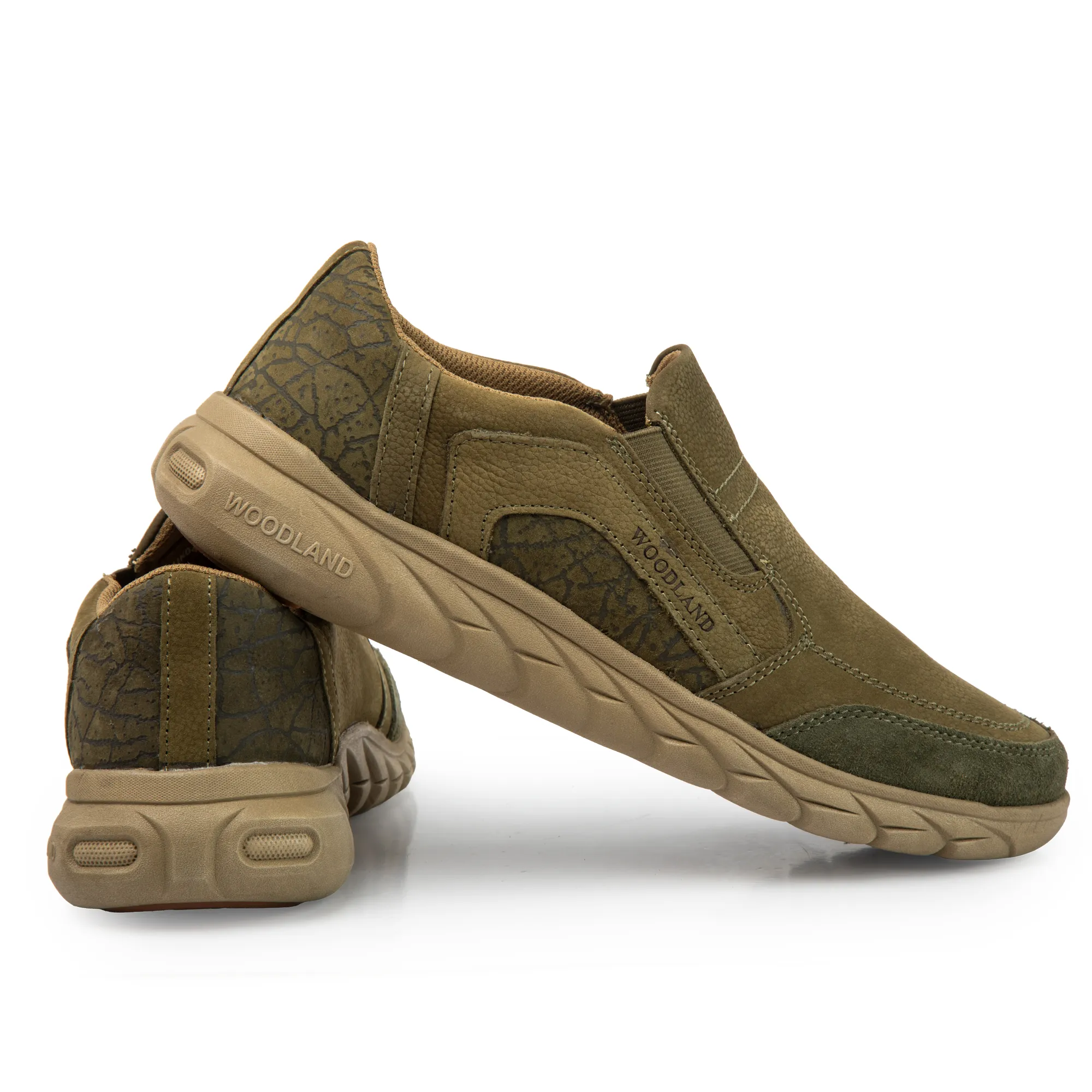 Woodland Men's Olive Green Nubuk Slip On Casual Shoes - Thumbnail 10
