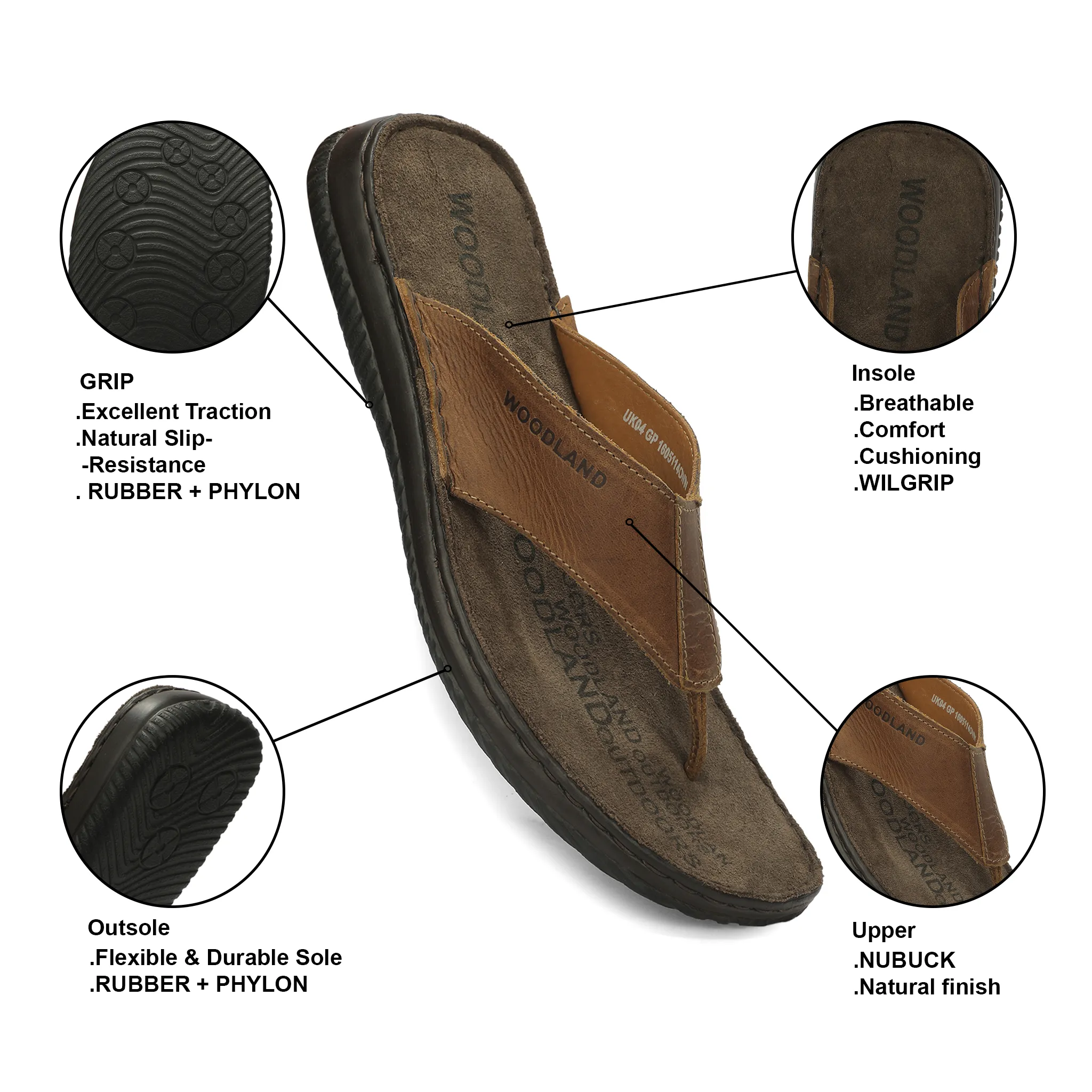  Woodland Men's Olive Green Colored Sandals with Rubber Sole 5