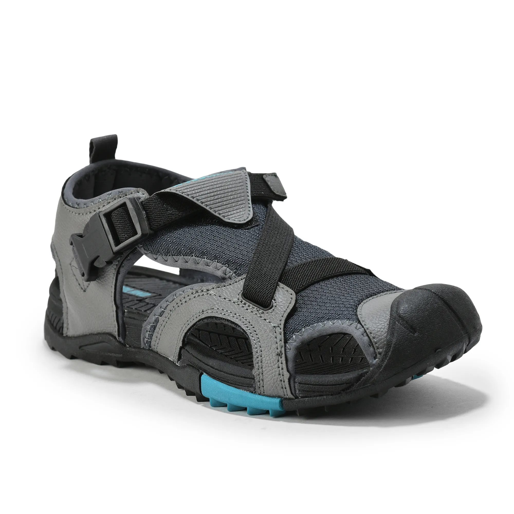 Men Grey Cross-Strap Outdoor Sports Sandals - Thumbnail 3