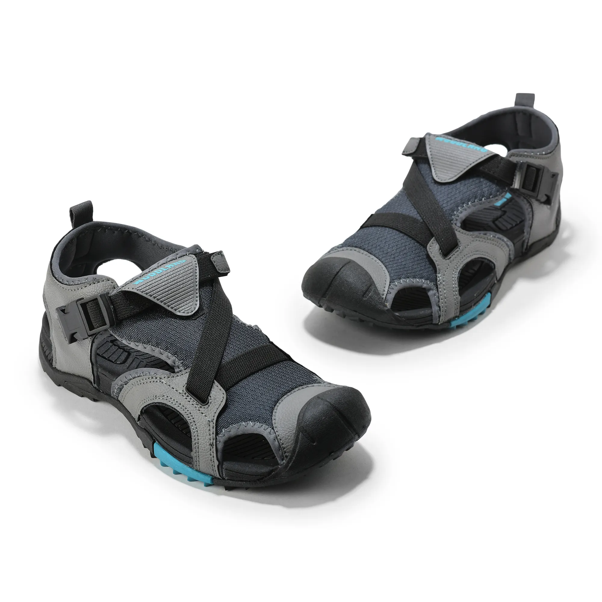 Men Grey Cross-Strap Outdoor Sports Sandals - Thumbnail 4