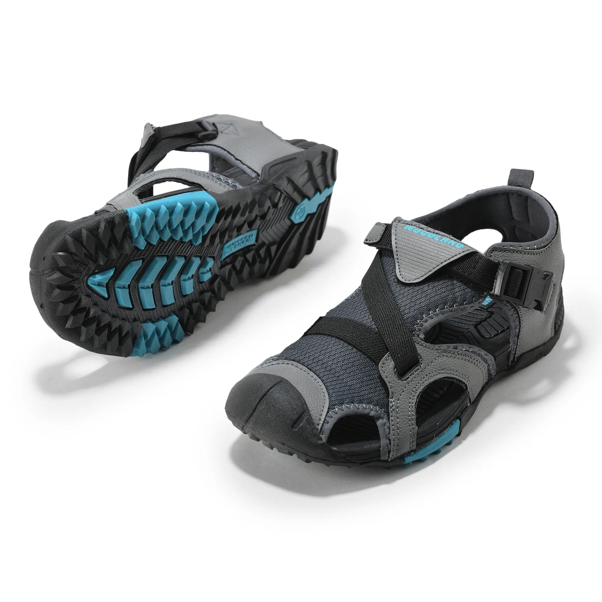 Men Grey Cross-Strap Outdoor Sports Sandals - Thumbnail 6