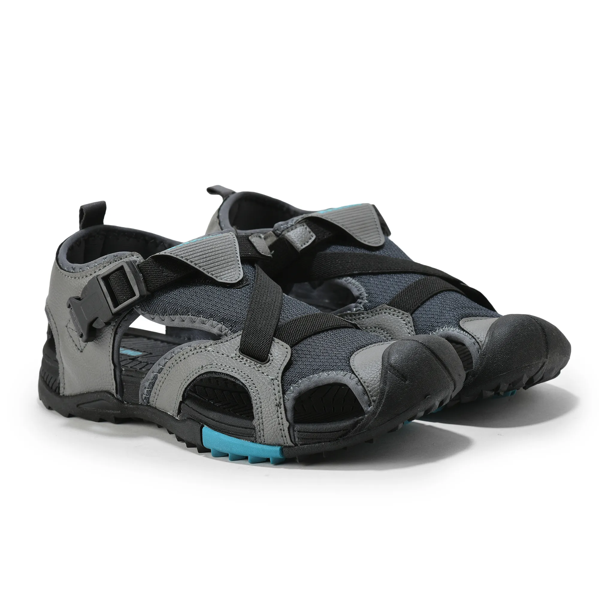 Men Grey Cross-Strap Outdoor Sports Sandals - Thumbnail 8