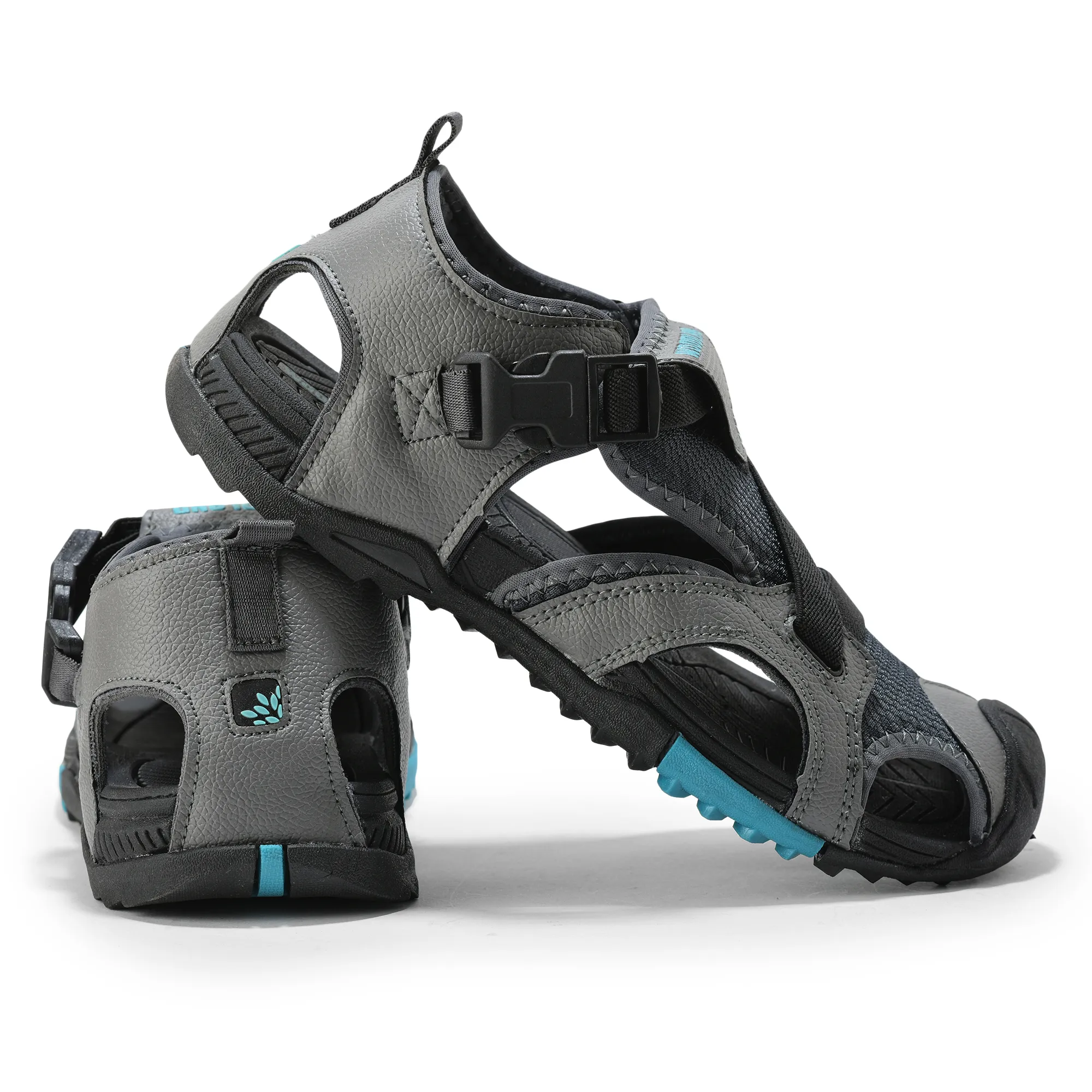 Men Grey Cross-Strap Outdoor Sports Sandals - Thumbnail 10