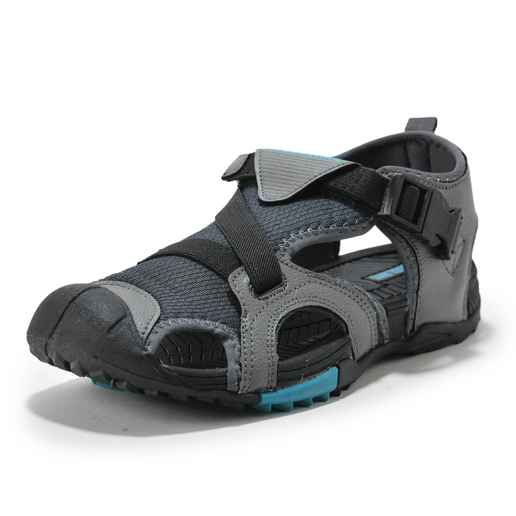 Men Grey Cross-Strap Outdoor Sports Sandals - Thumbnail 11