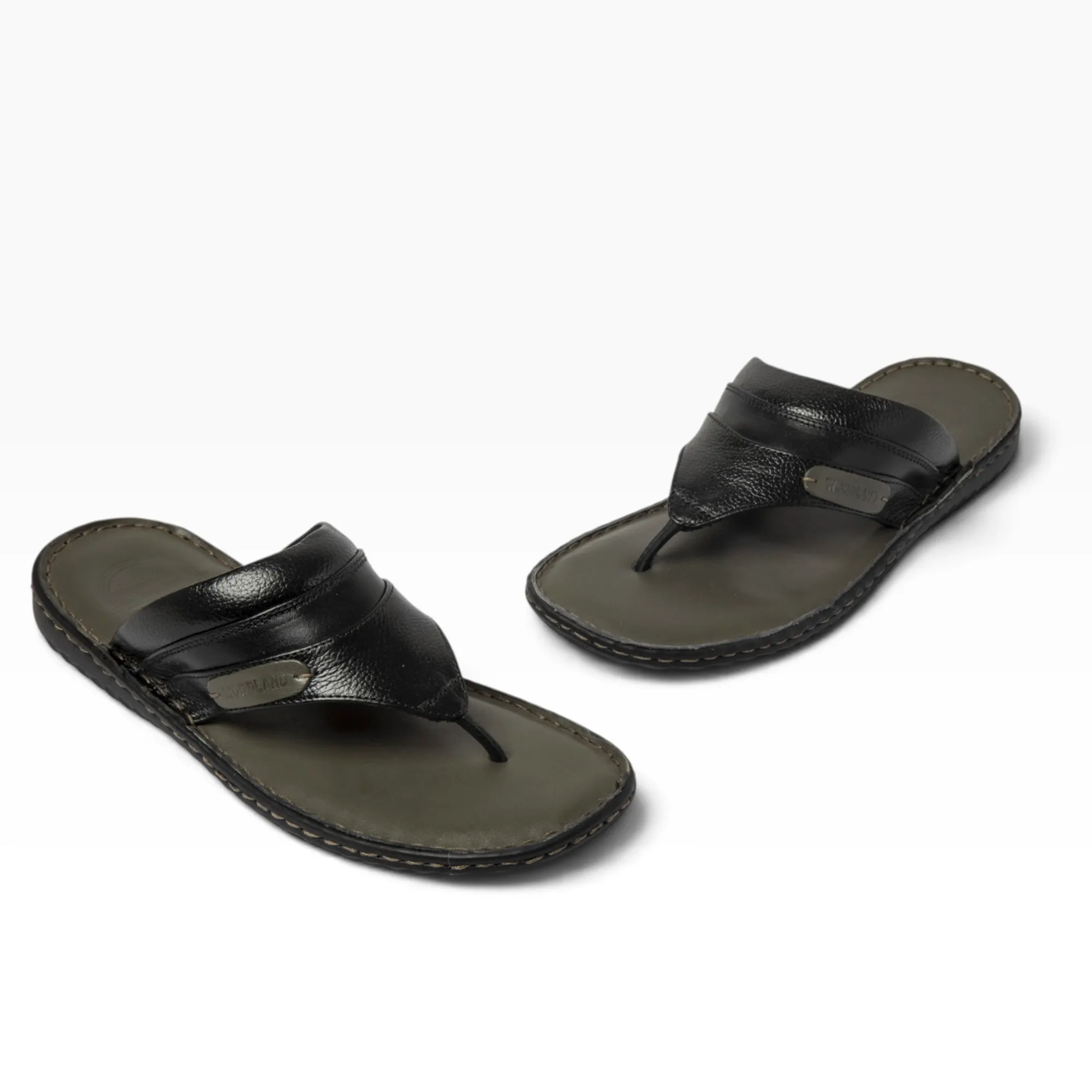 Woodland BLACK leather flipflops - Thumbnail 7