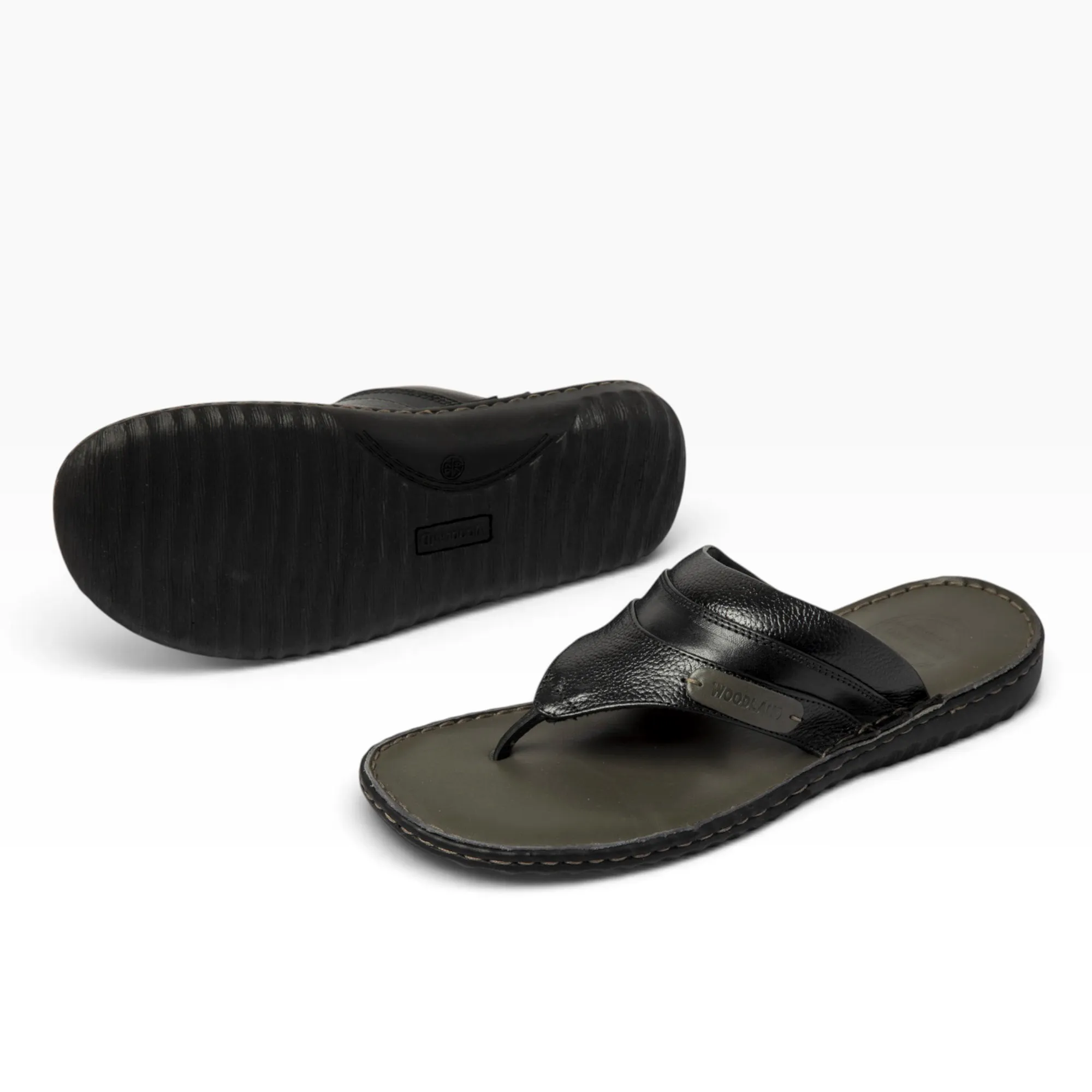 Woodland BLACK leather flipflops - Thumbnail 11