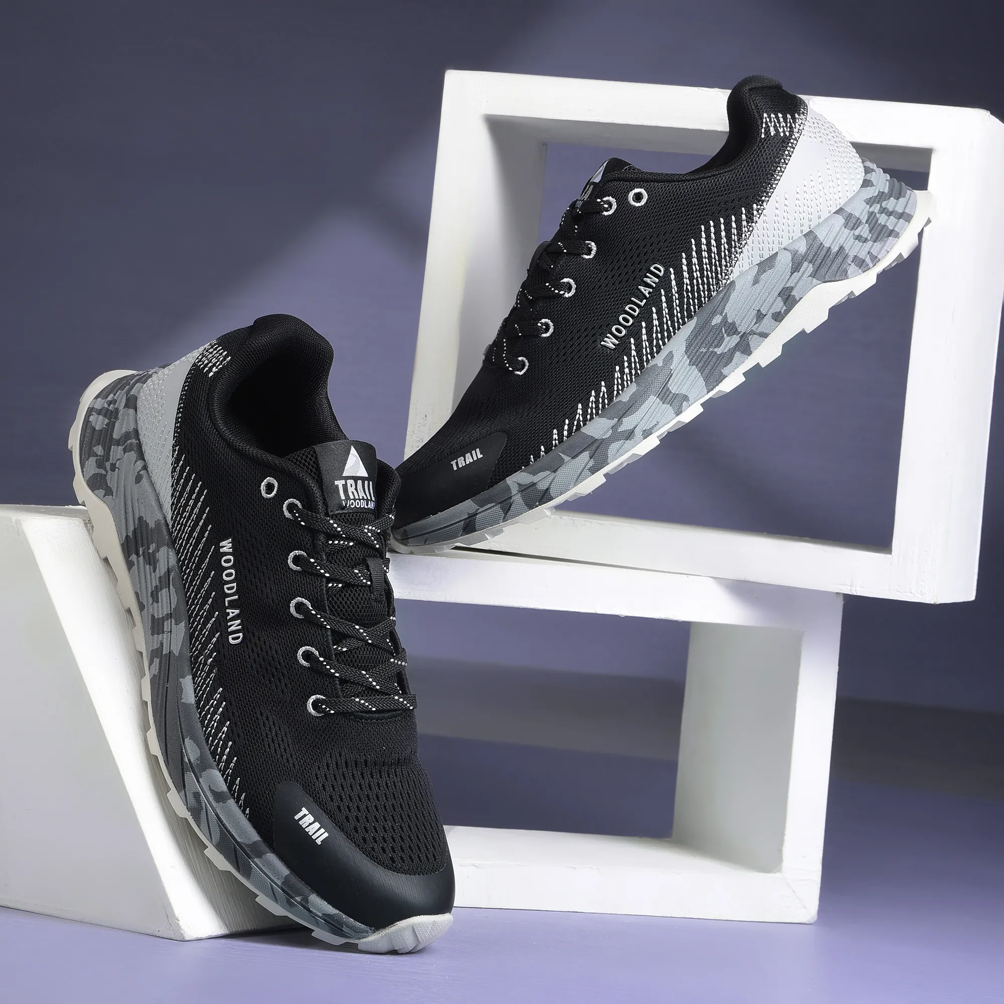 Men Black Trail-Runner Jacquard Sports Shoe - Thumbnail 9