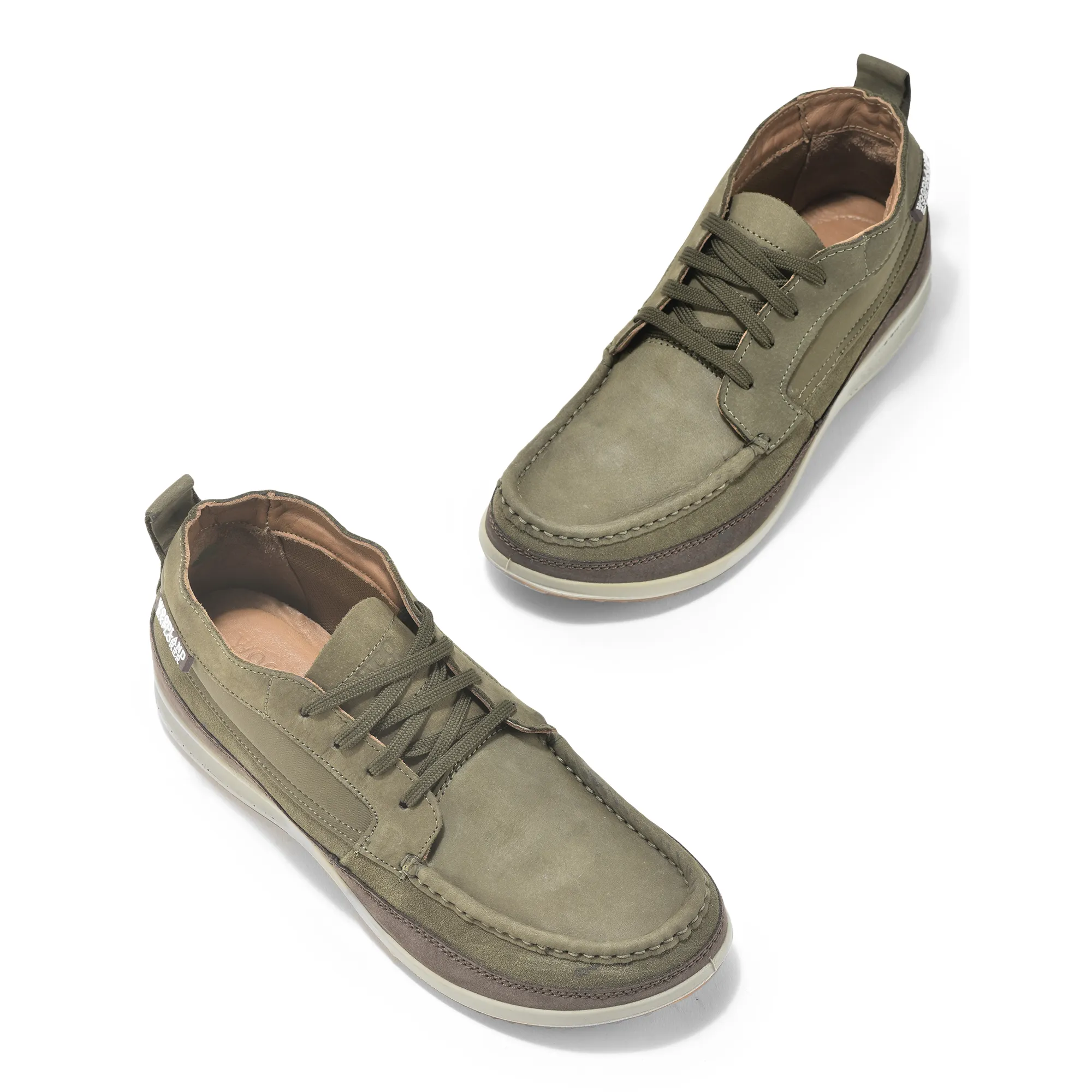 Olive Green Nubuck Men Casual Lace Up Shoes - Thumbnail 2