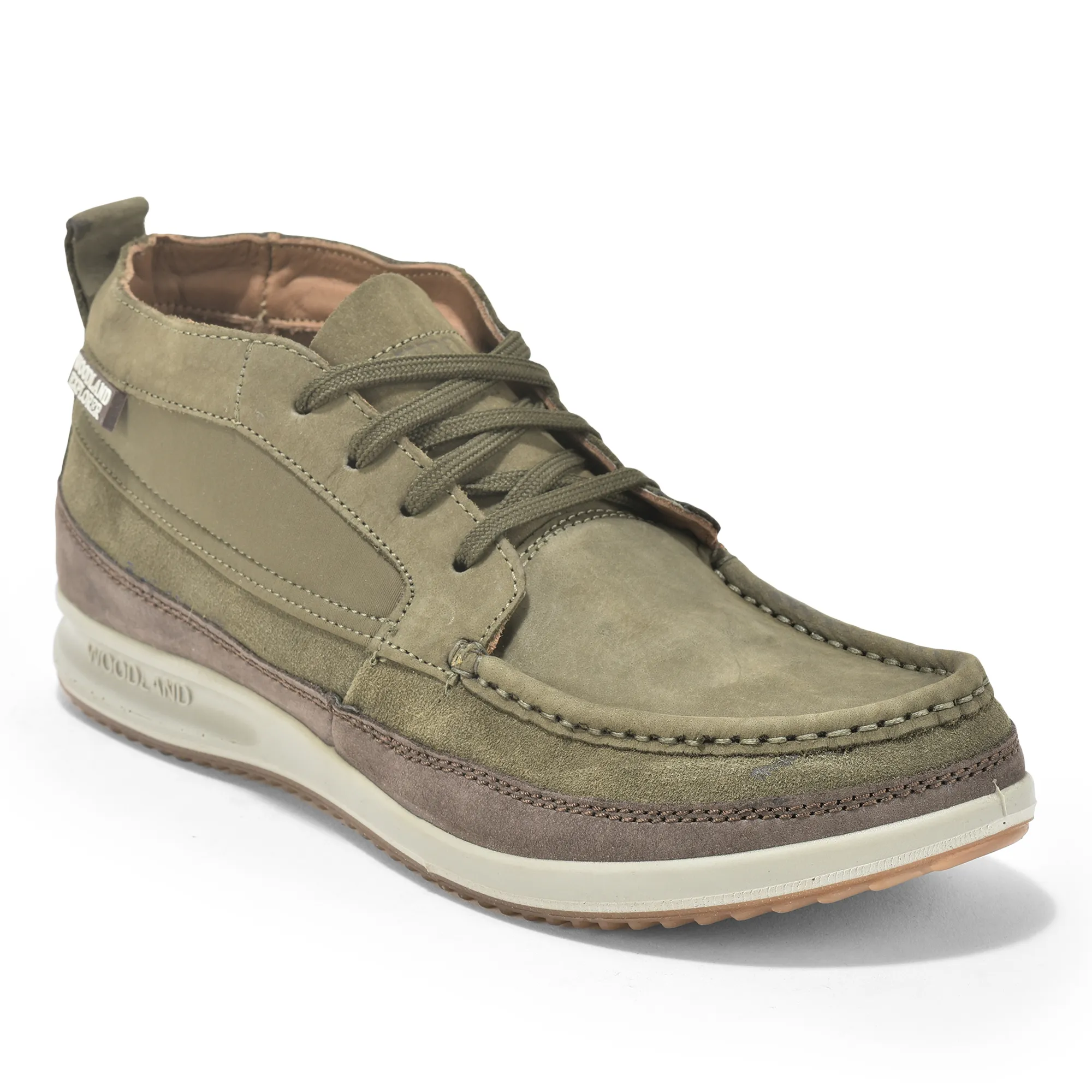 Olive Green Nubuck Men Casual Lace Up Shoes - Thumbnail 3