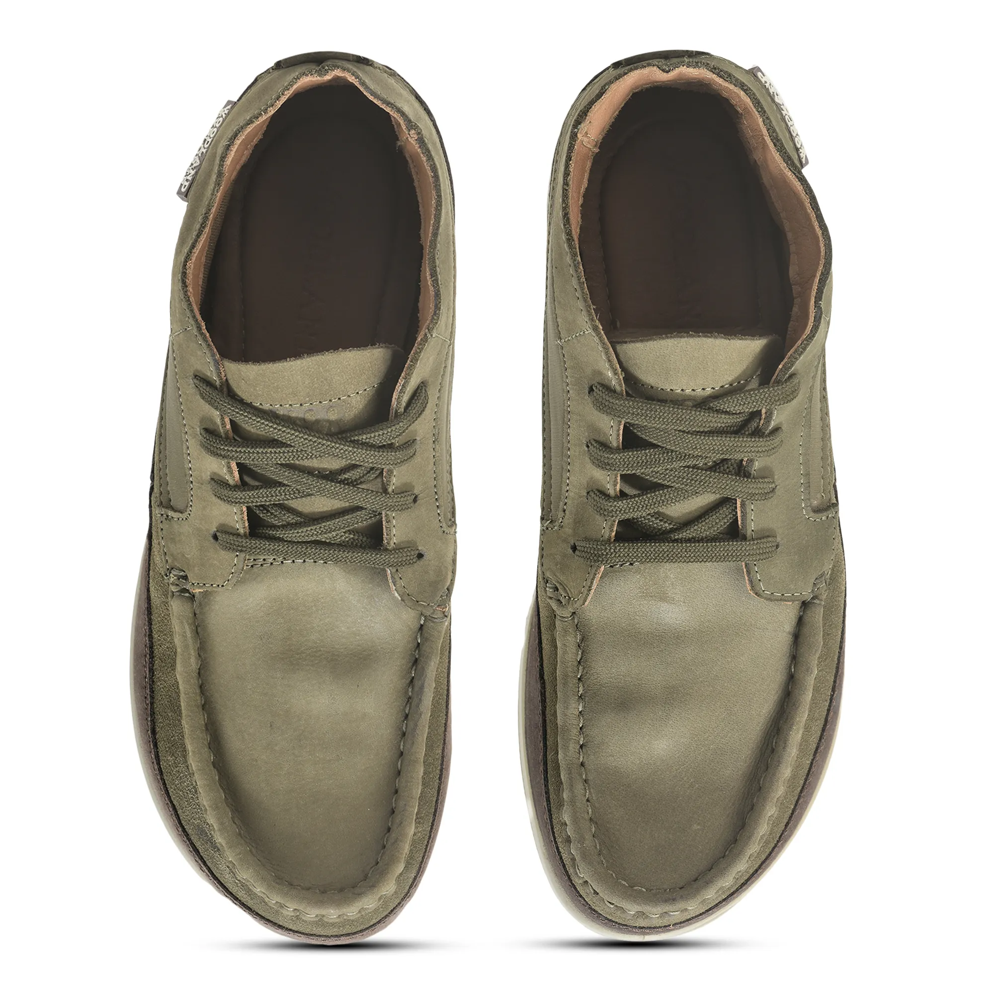 Olive Green Nubuck Men Casual Lace Up Shoes - Thumbnail 4