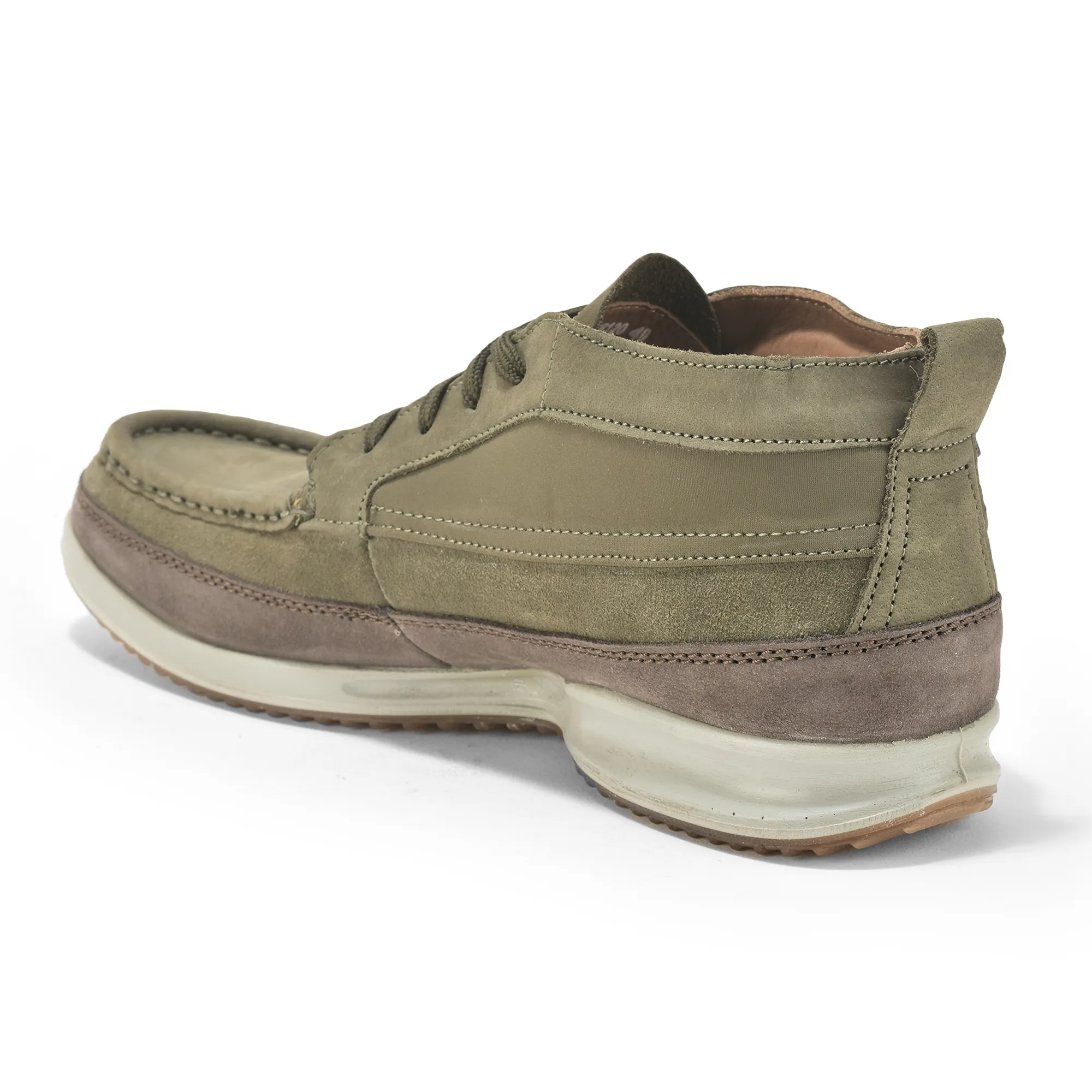 Olive Green Nubuck Men Casual Lace Up Shoes - Thumbnail 6
