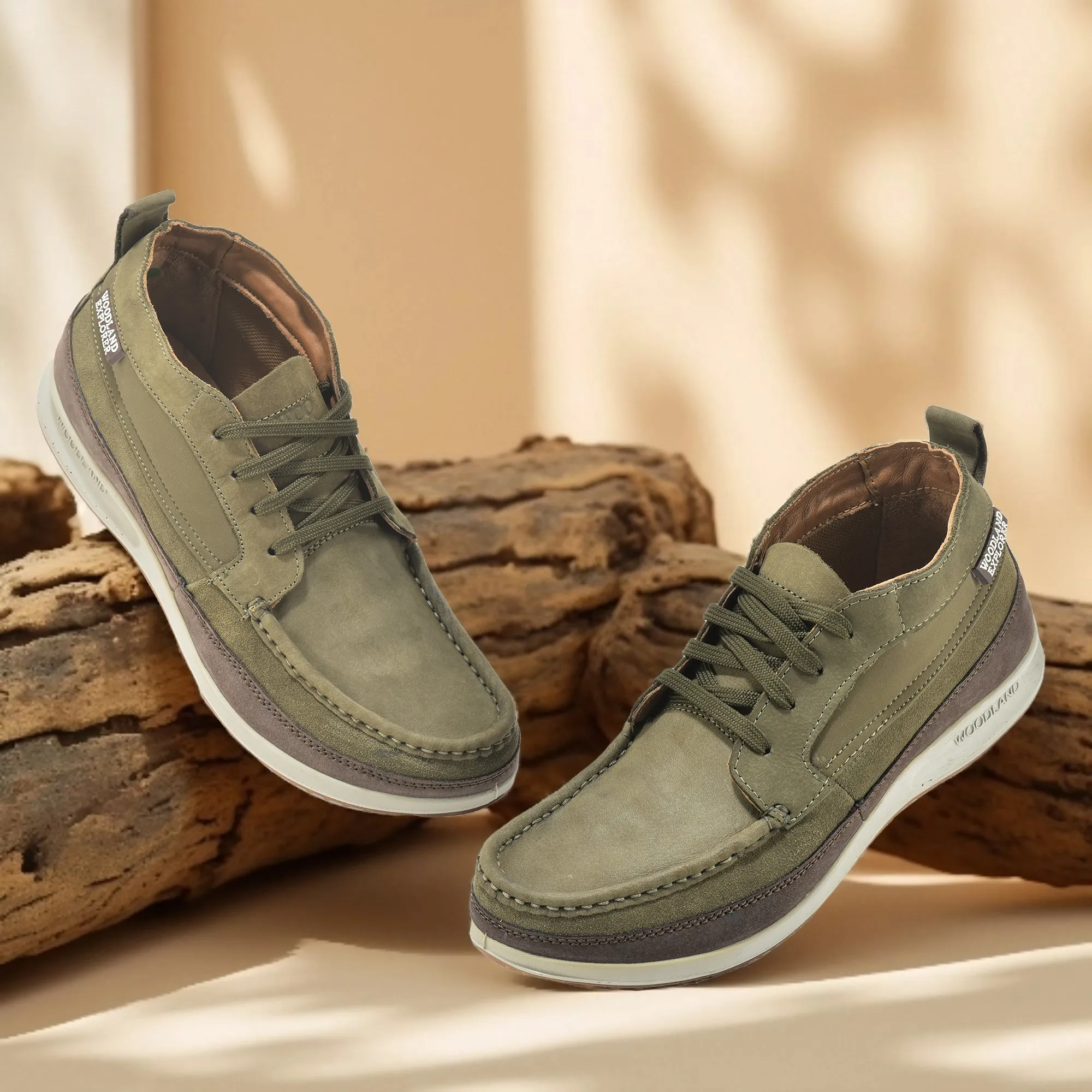 Olive Green Nubuck Men Casual Lace Up Shoes - Thumbnail 9