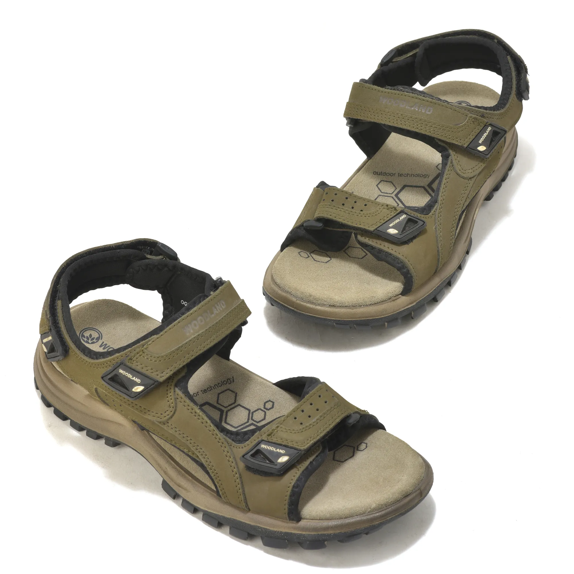 Nubuk Buff Olive Green Sandals For Men - Thumbnail 4
