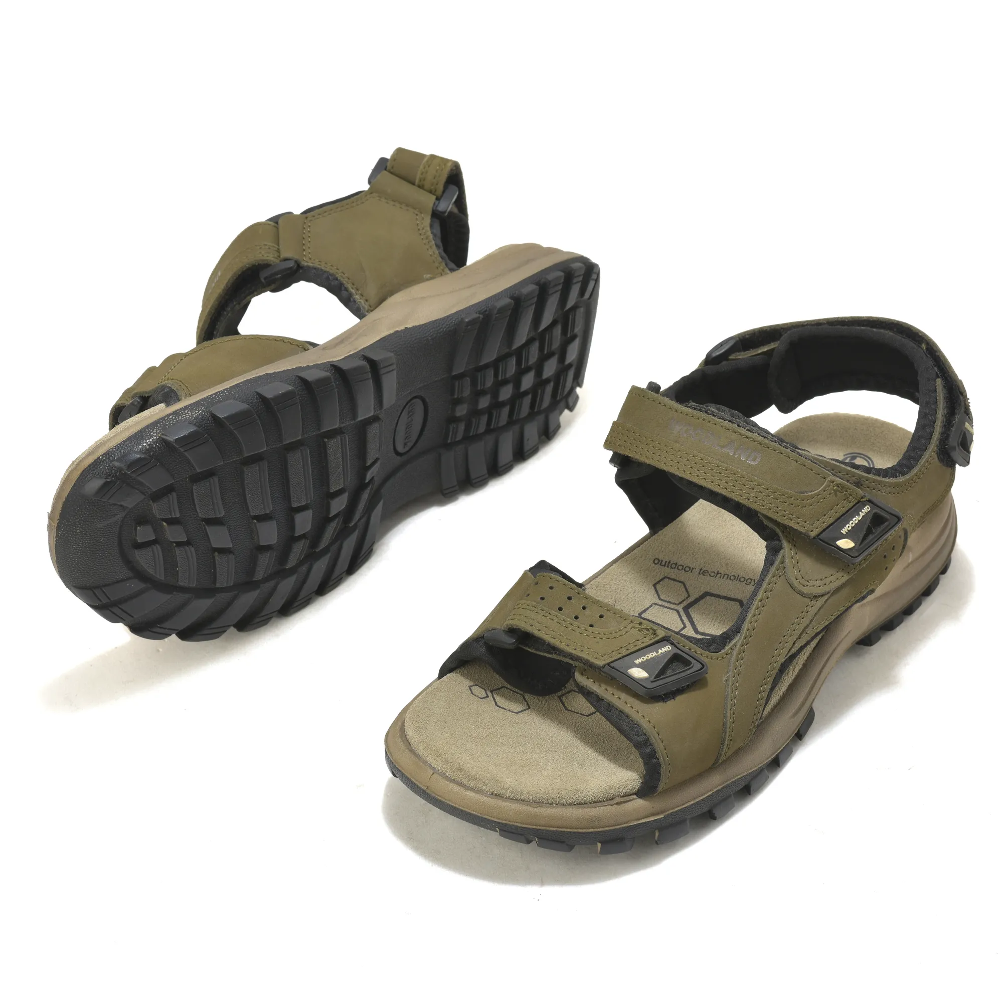 Nubuk Buff Olive Green Sandals For Men - Thumbnail 6