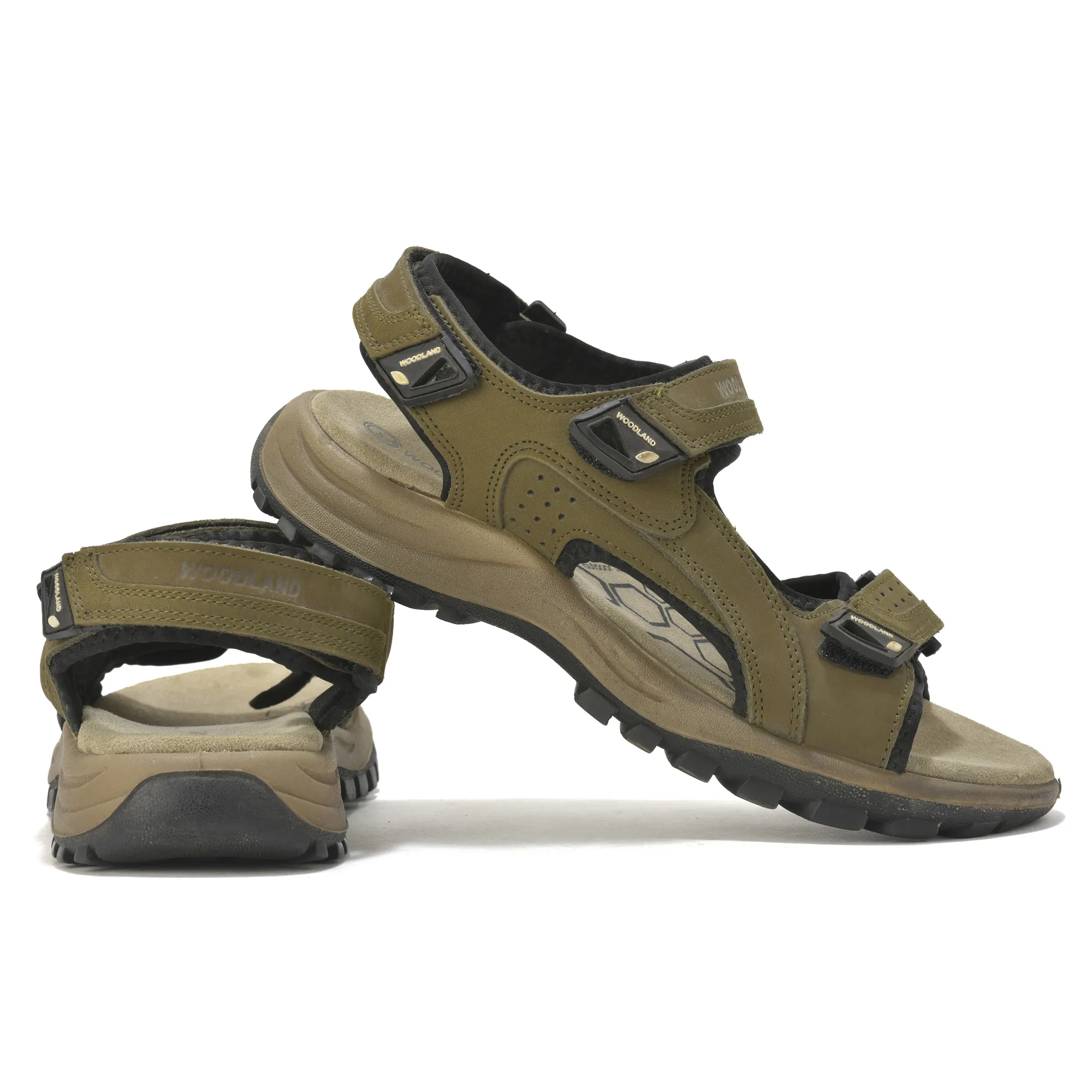 Nubuk Buff Olive Green Sandals For Men - Thumbnail 10