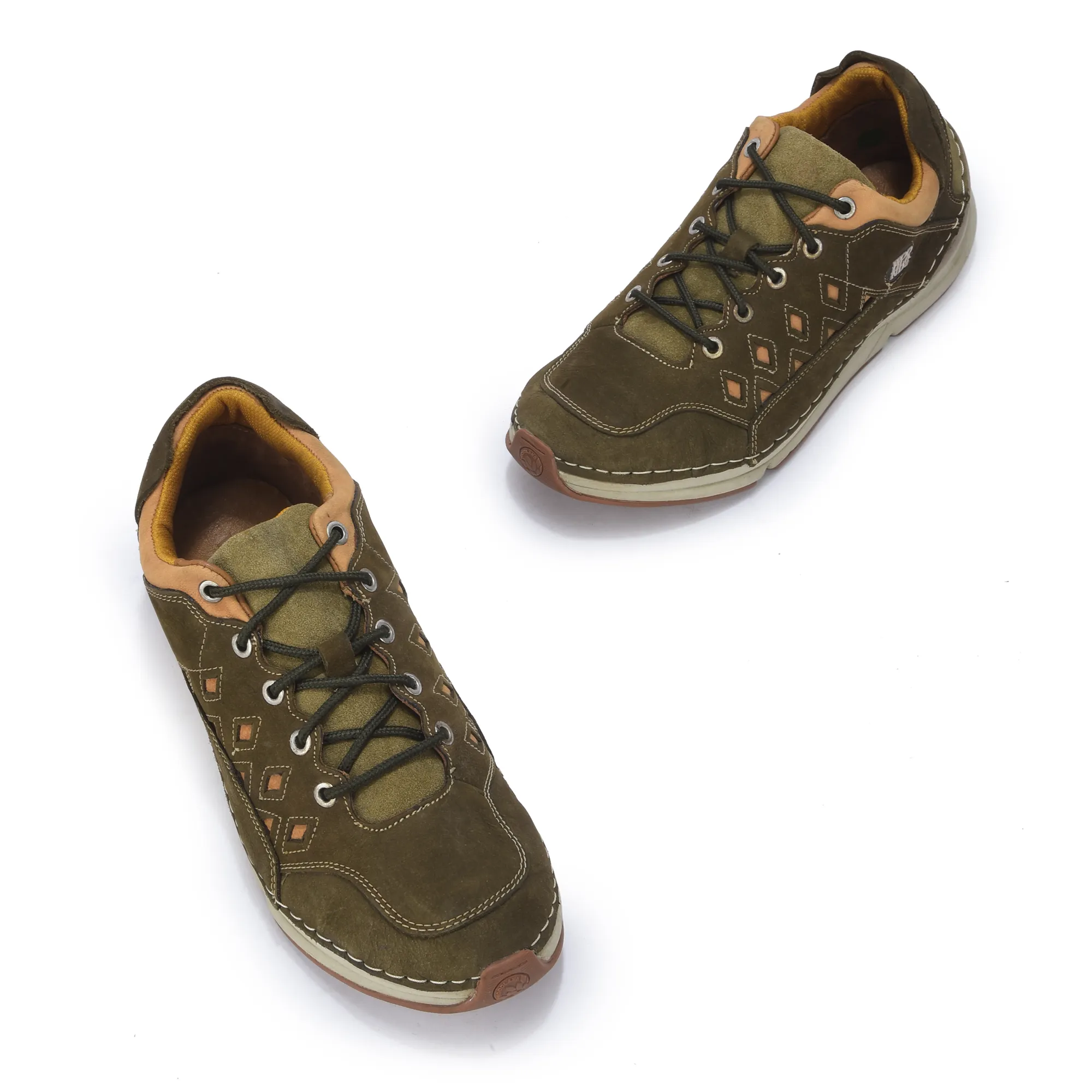 Men Olive Green Nubuck Casual Lace-Up Shoes - Thumbnail 2