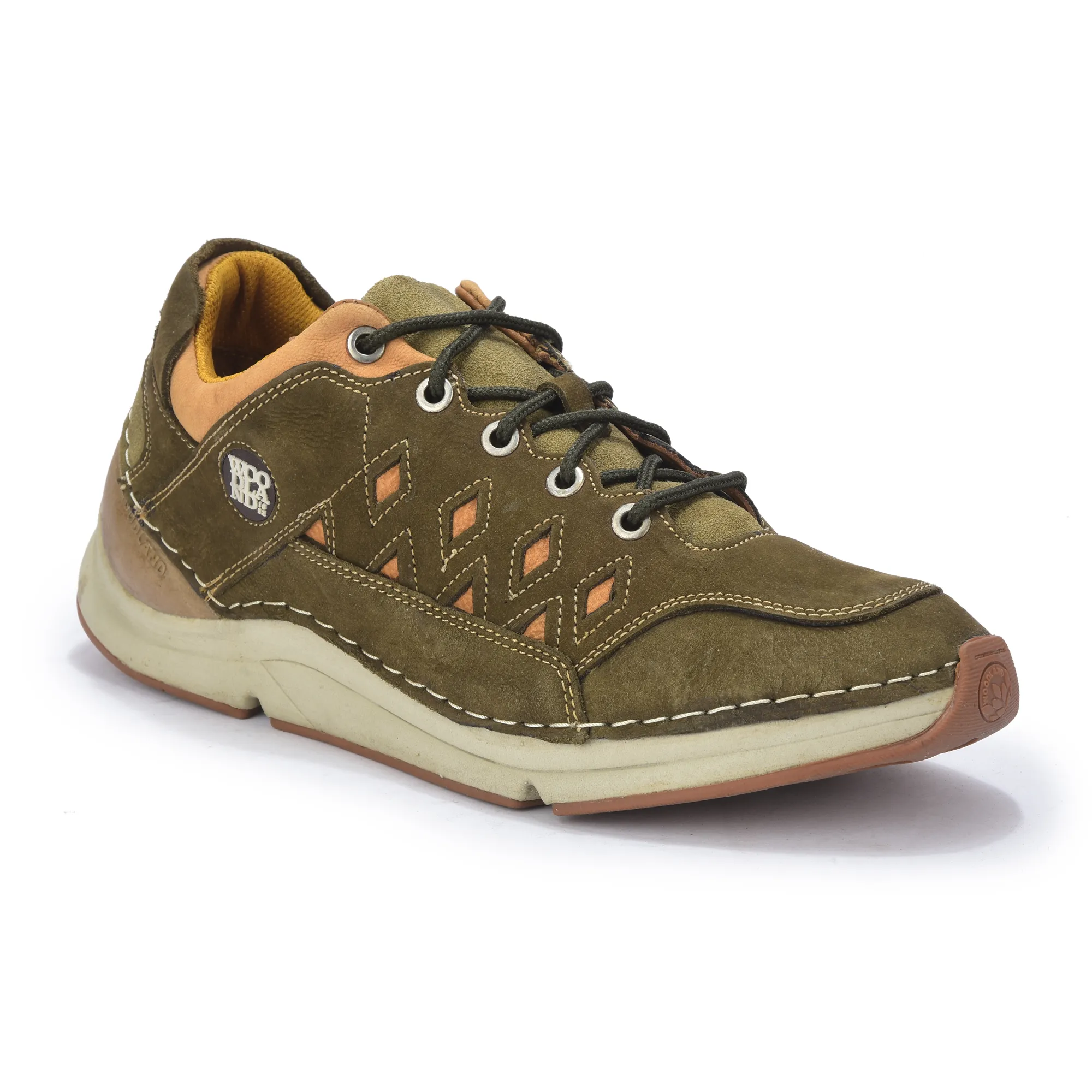 Men Olive Green Nubuck Casual Lace-Up Shoes - Thumbnail 3