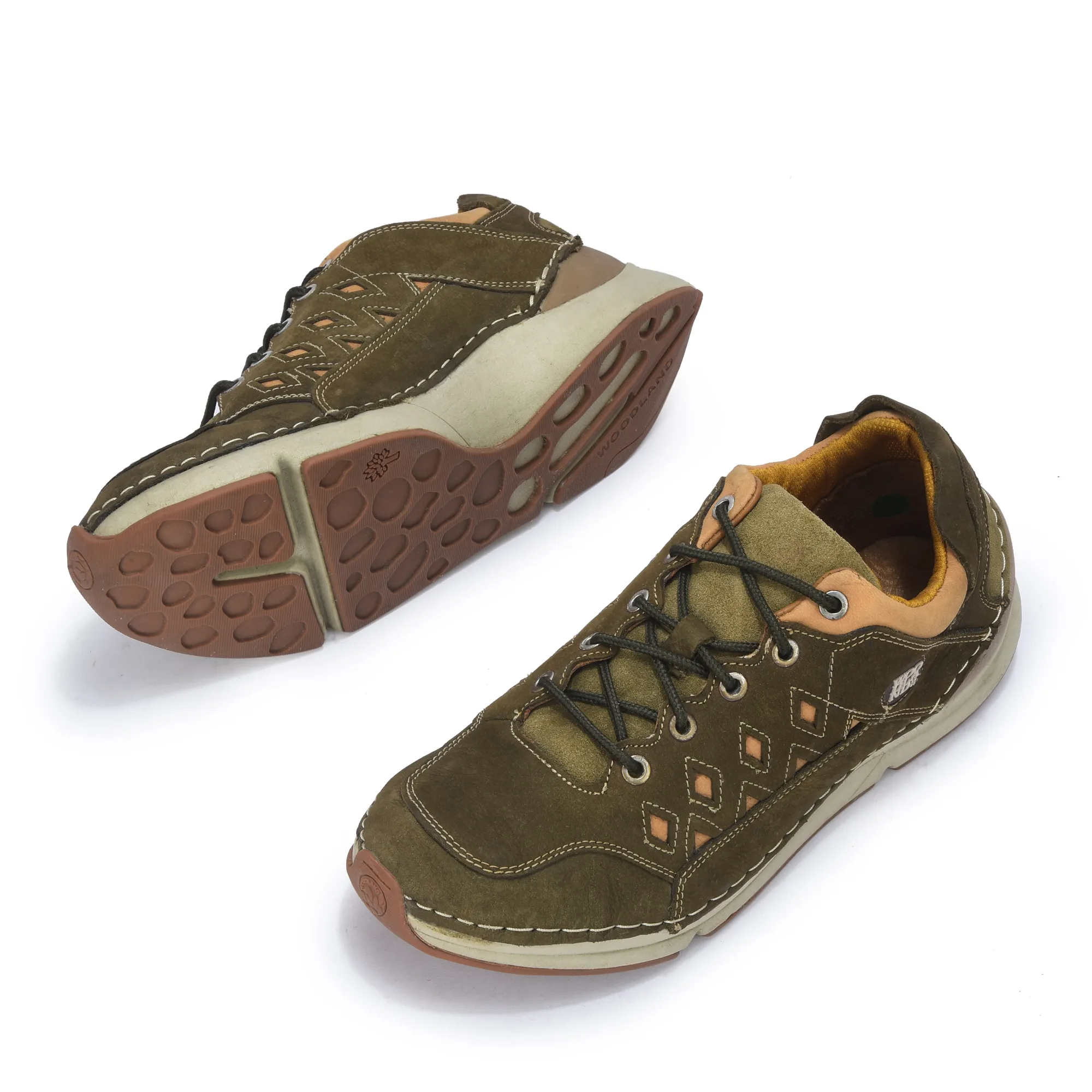 Men Olive Green Nubuck Casual Lace-Up Shoes - Thumbnail 5