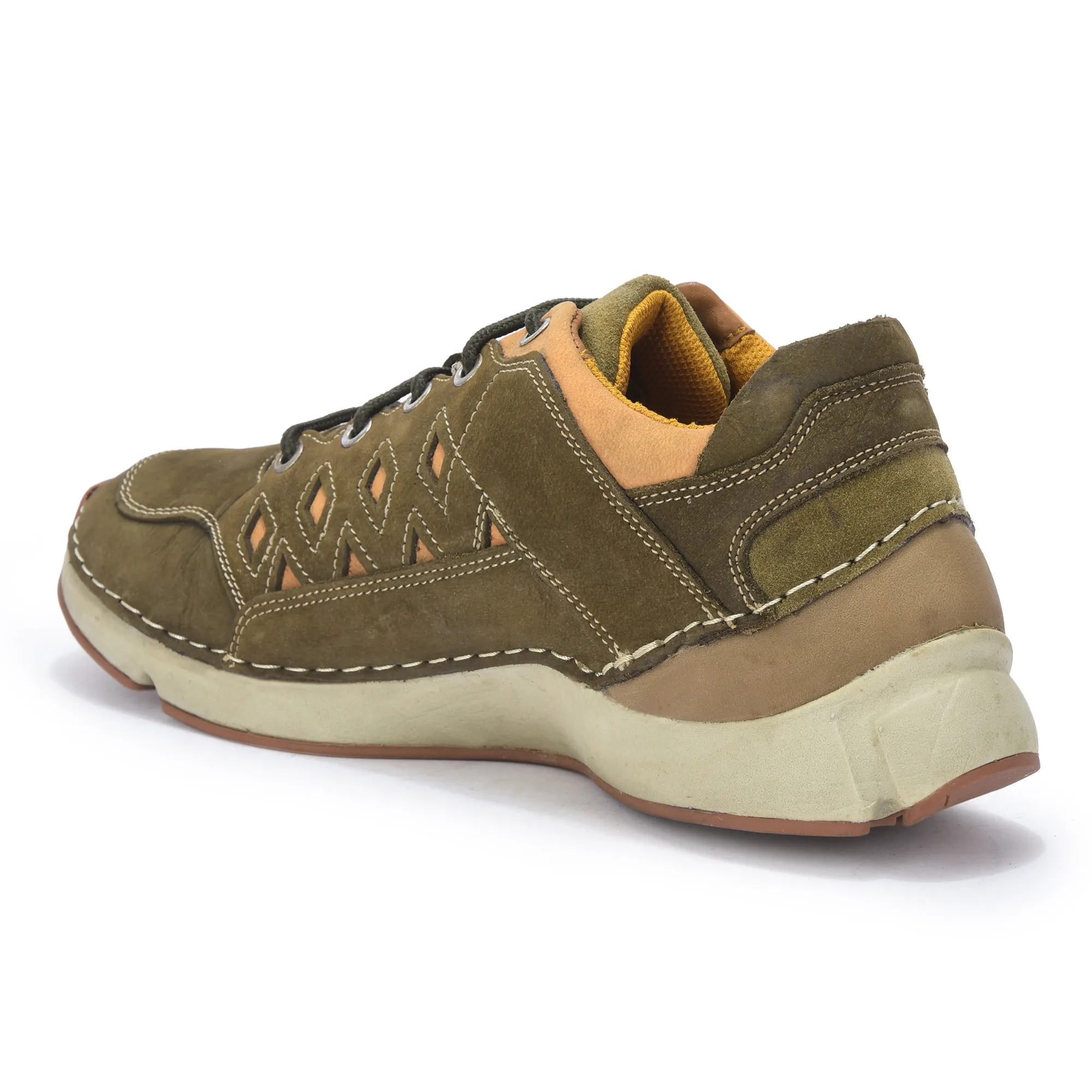 Men Olive Green Nubuck Casual Lace-Up Shoes - Thumbnail 6