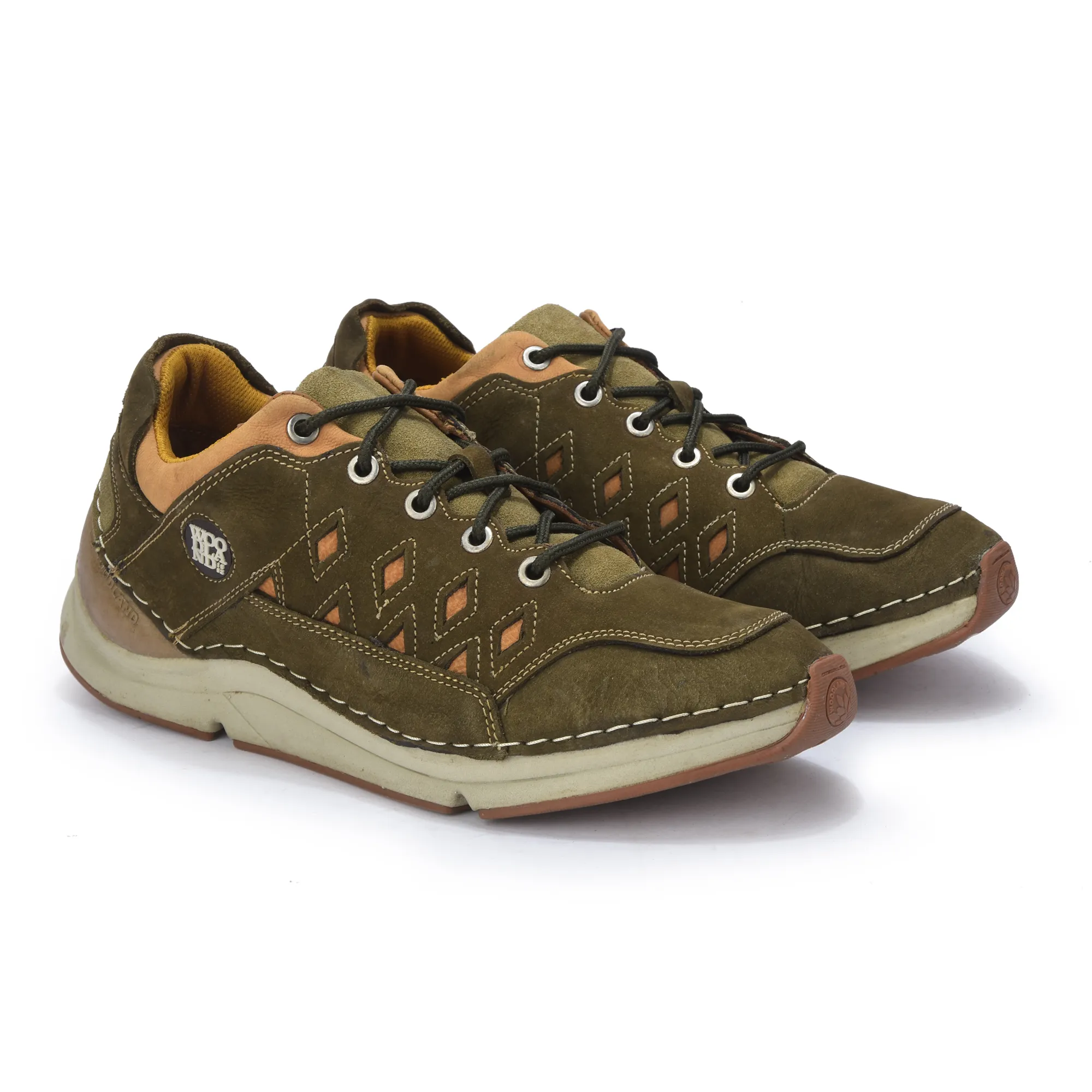 Men Olive Green Nubuck Casual Lace-Up Shoes - Thumbnail 7