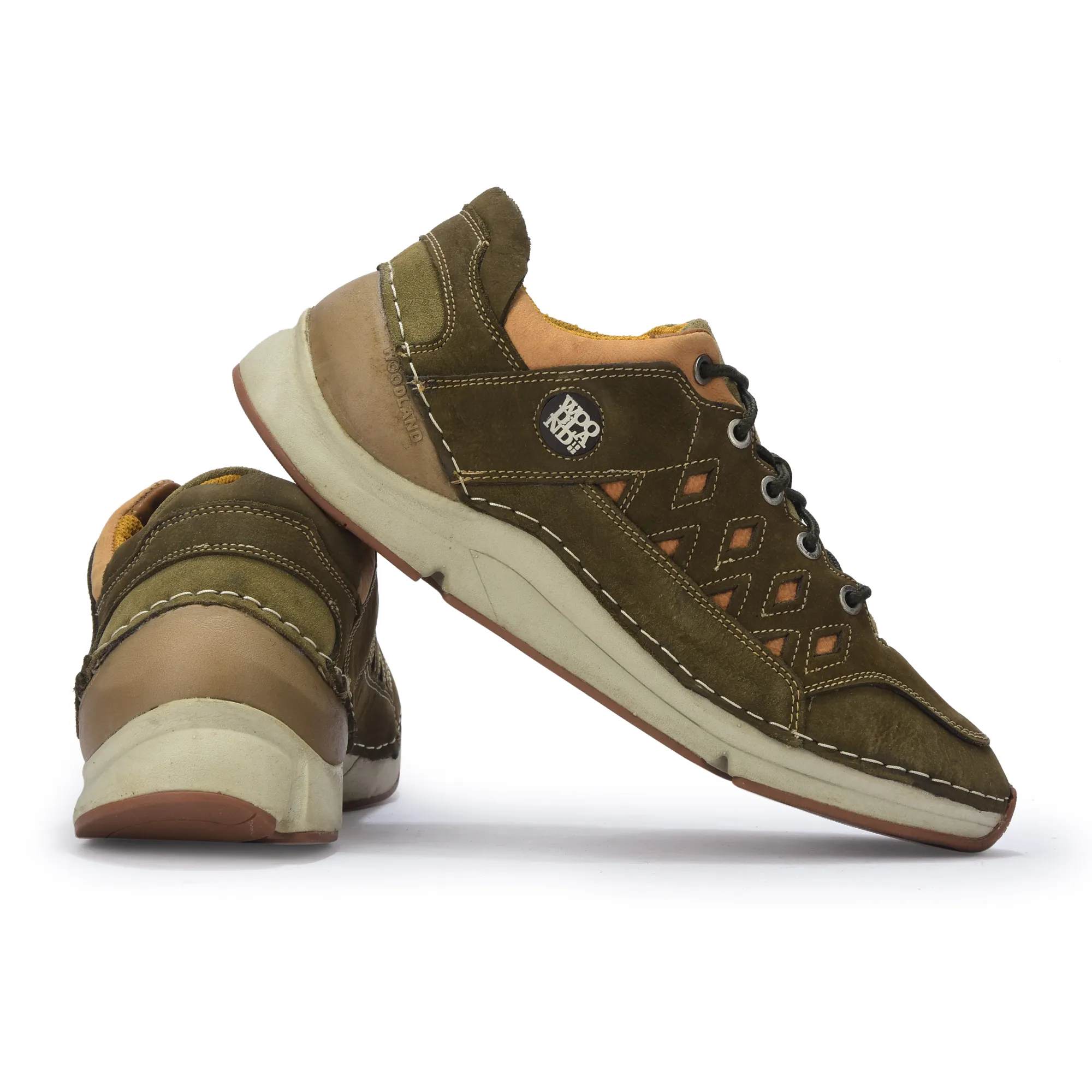 Men Olive Green Nubuck Casual Lace-Up Shoes - Thumbnail 10