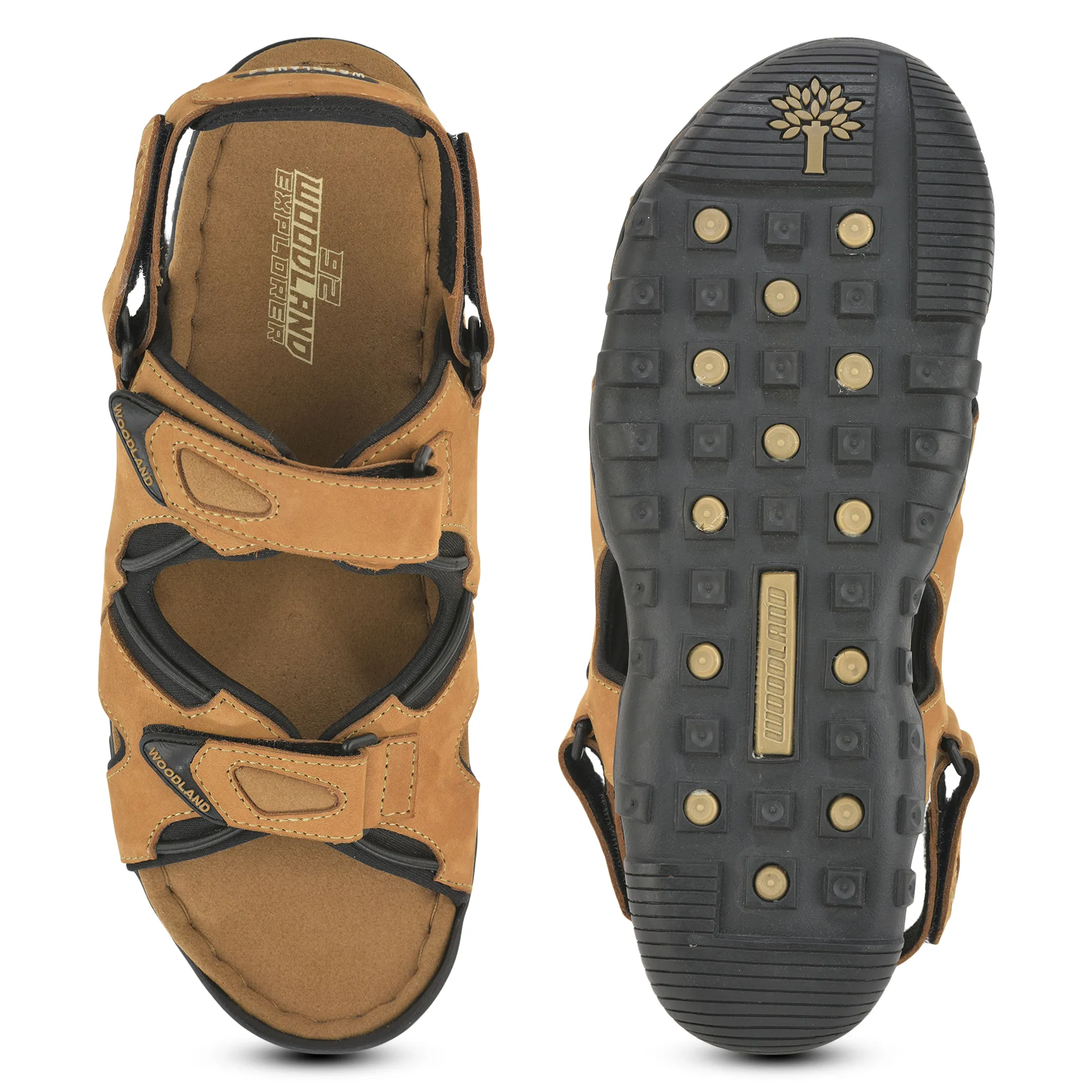 Woodland Nubuk Print Camel Sandals For Men - Thumbnail 10