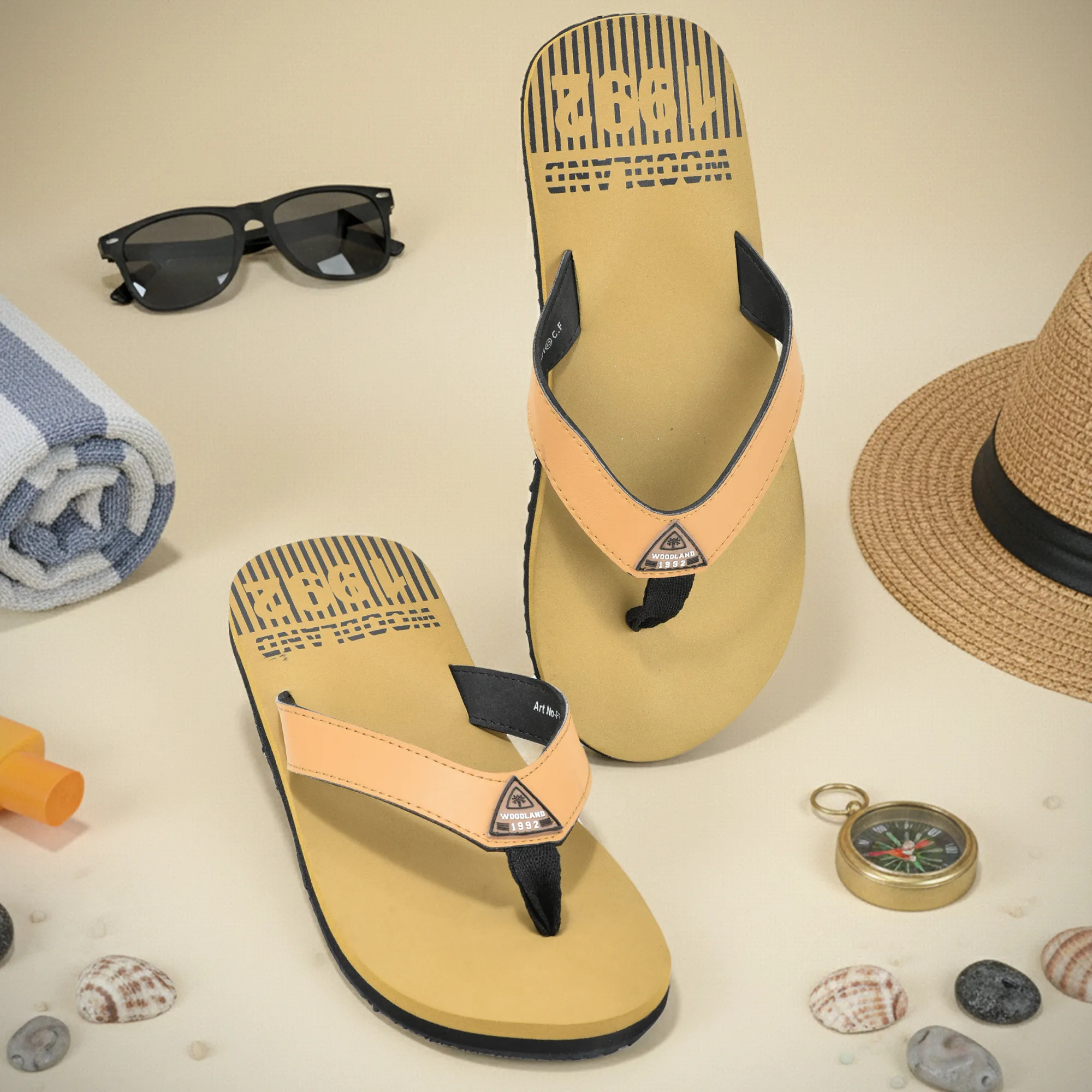 Woodland Lightweight Camel Flip-Flops for Men - Thumbnail 9