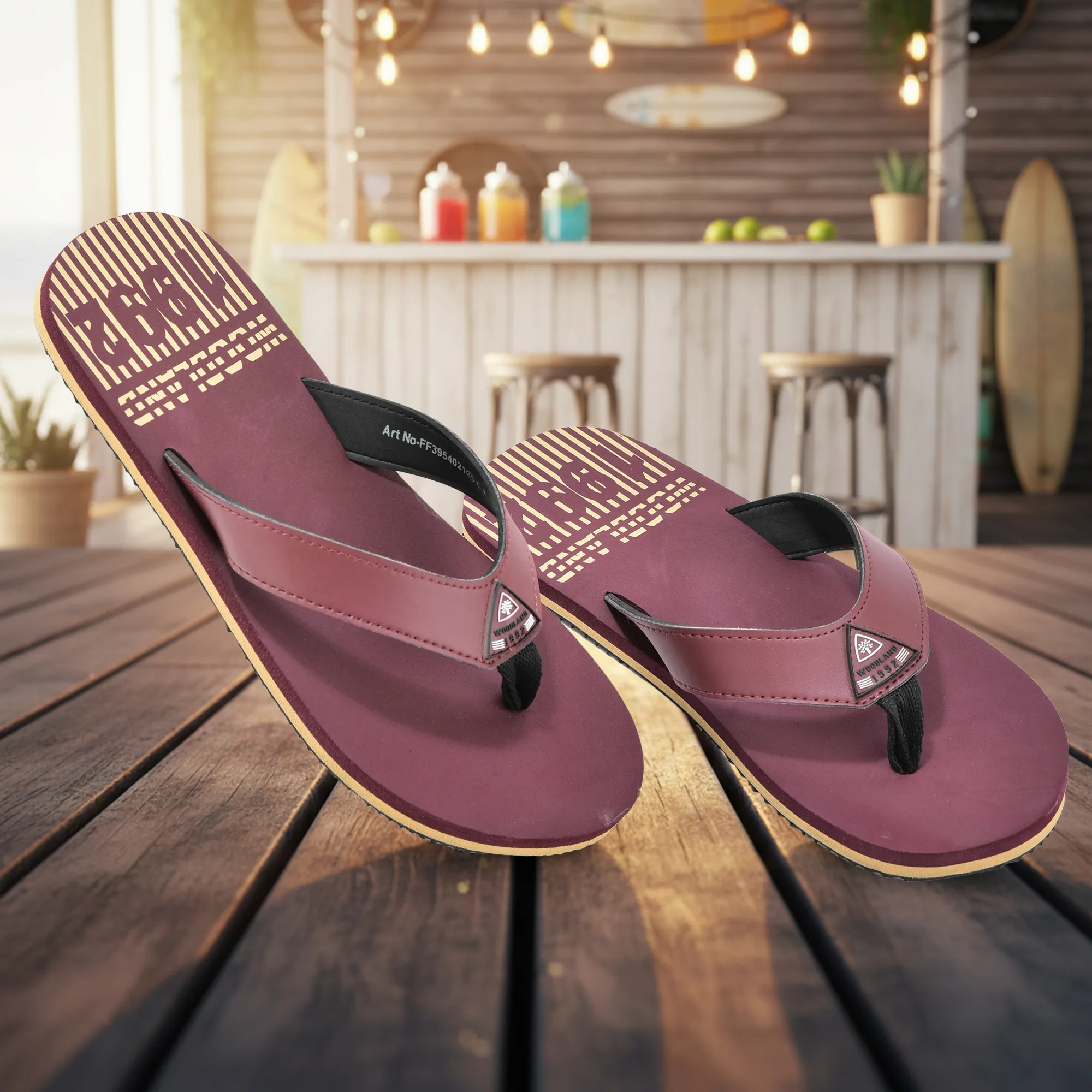 Woodland Lightweight Maroon Flip-Flops for Men - Thumbnail 9