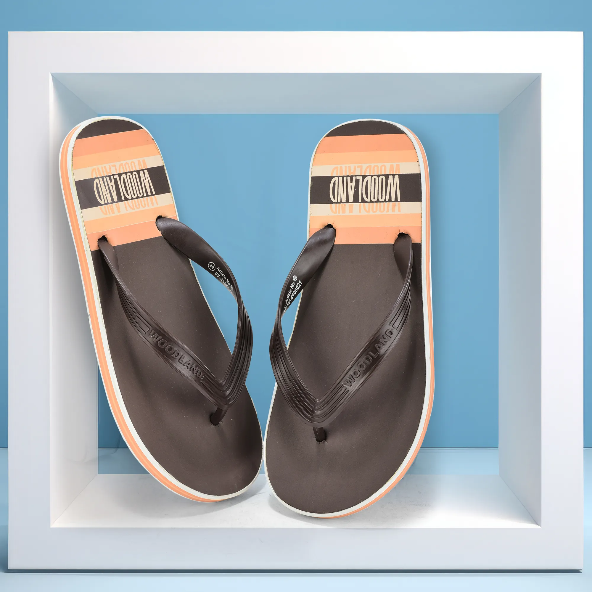 Woodland Men Brown Striped Comfort Flip Flop - Thumbnail 9