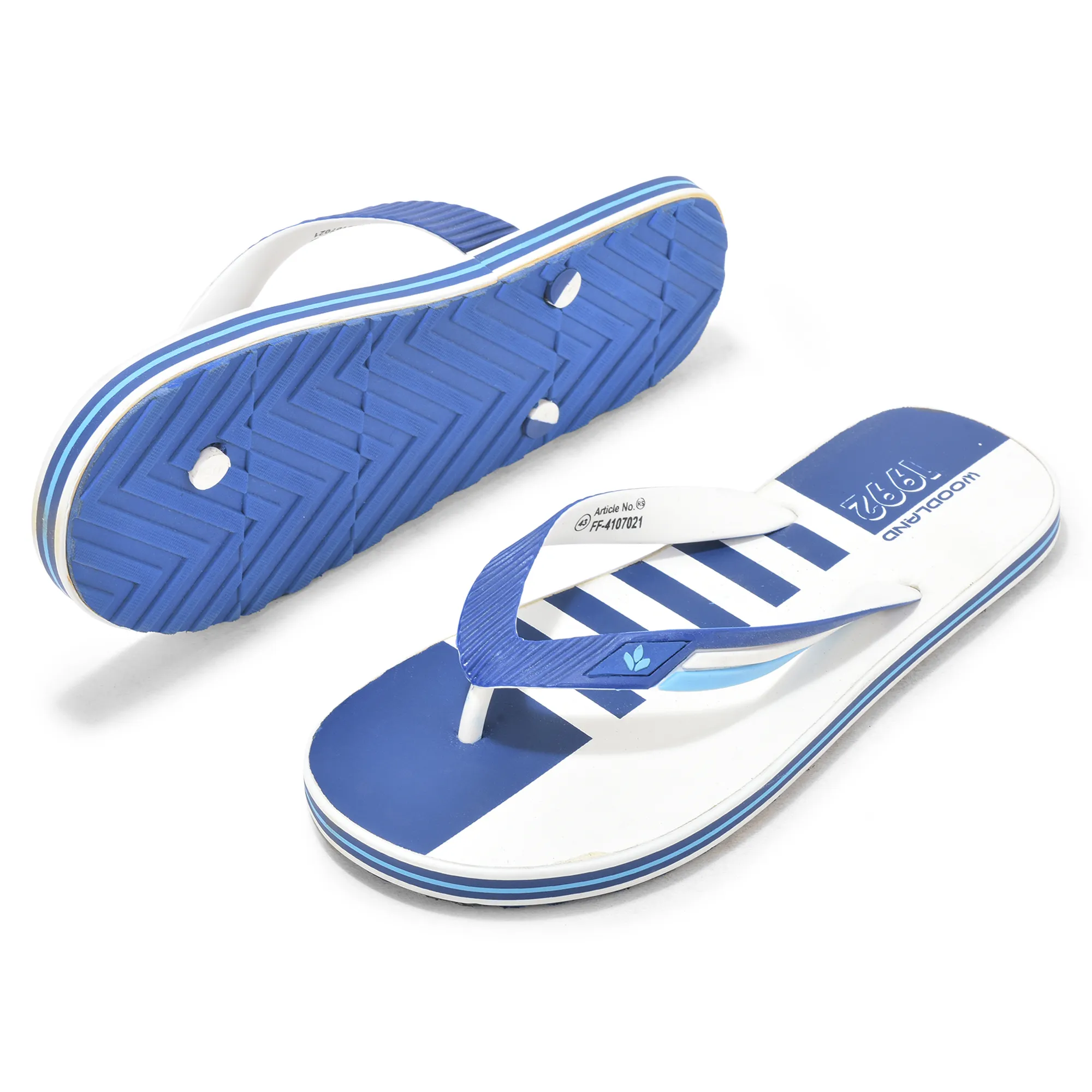 White/Blue Slipper Flip Flops For Men - Thumbnail 5