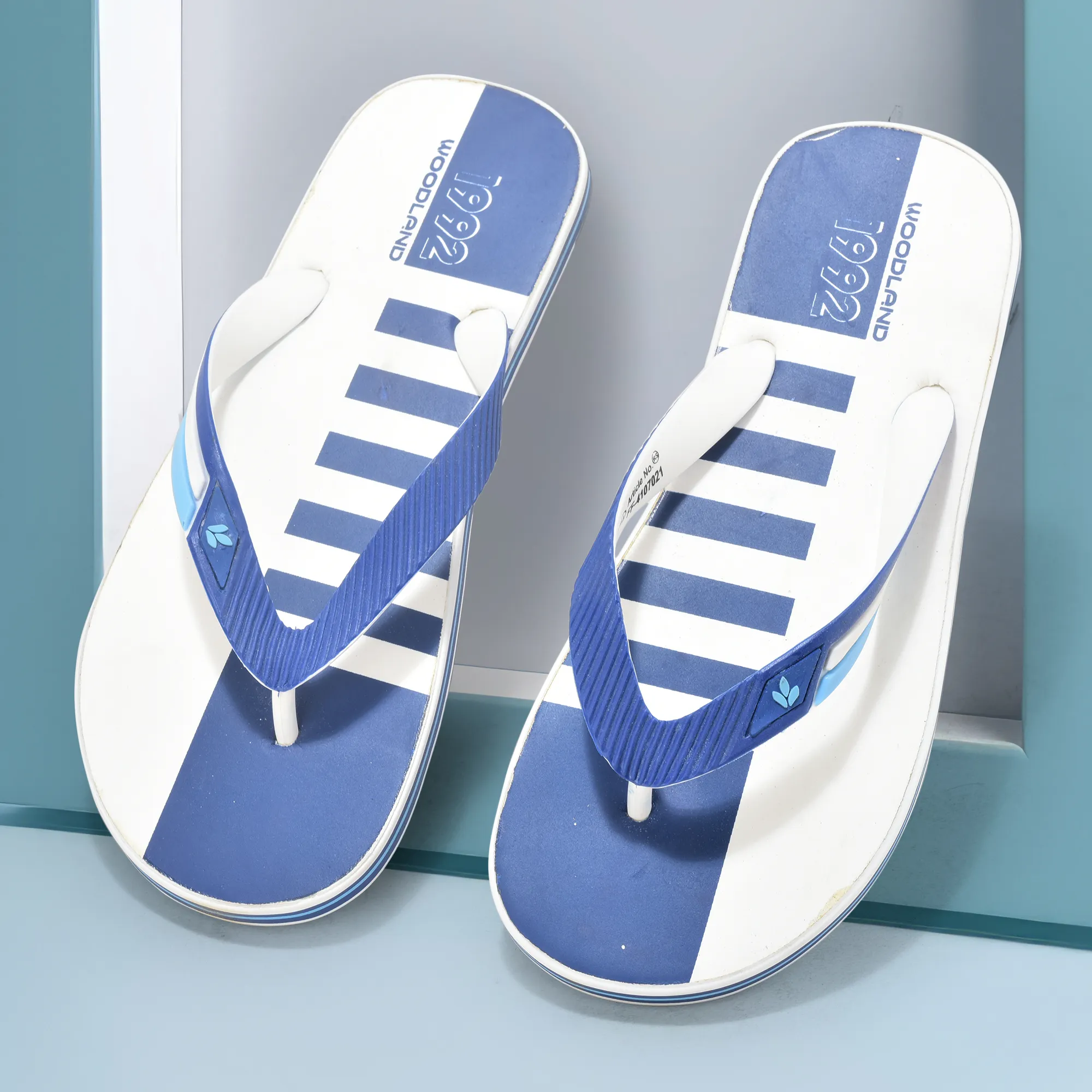 White/Blue Slipper Flip Flops For Men - Thumbnail 9