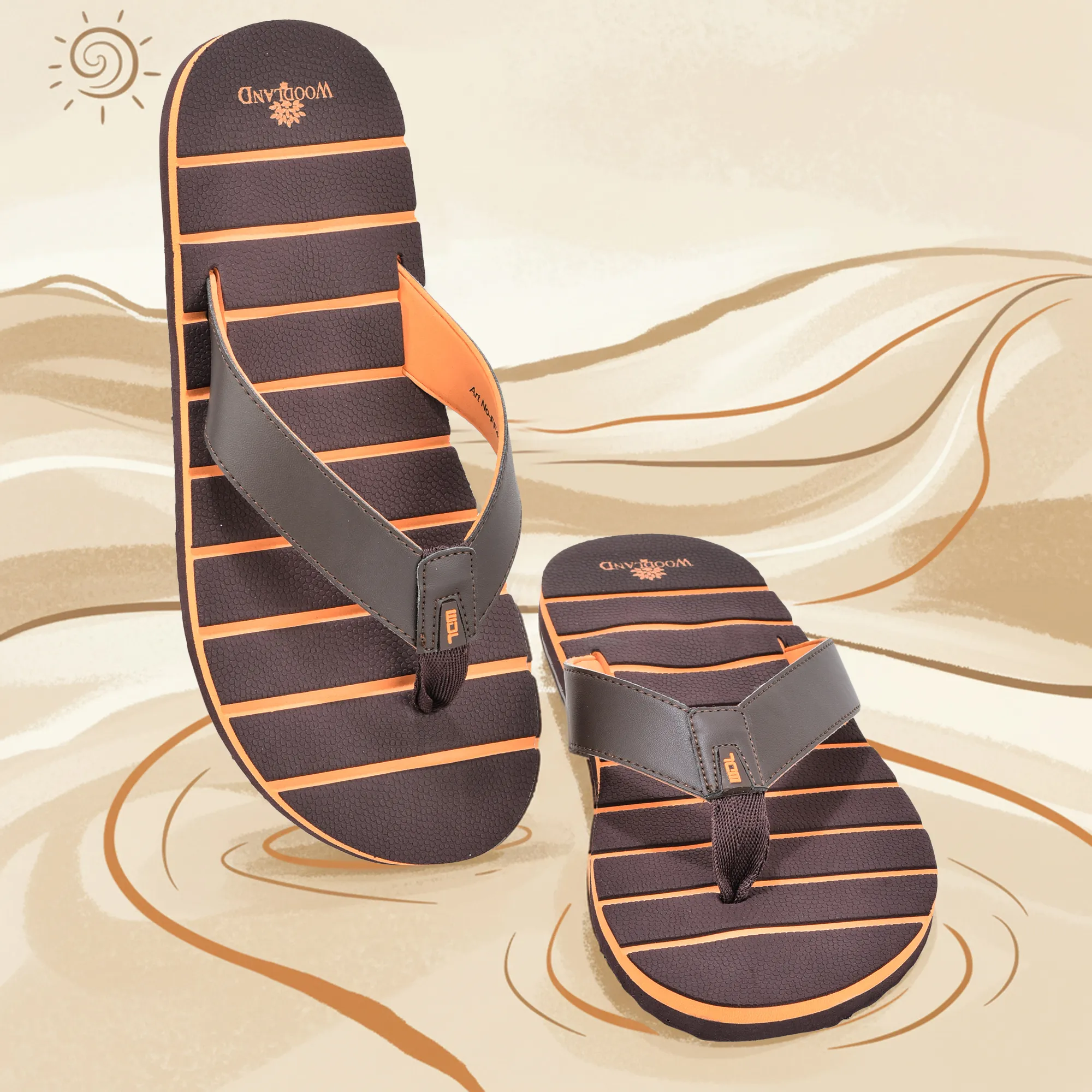 Woodland Men Brown Lightweight EVA Flip-Flops - Thumbnail 9
