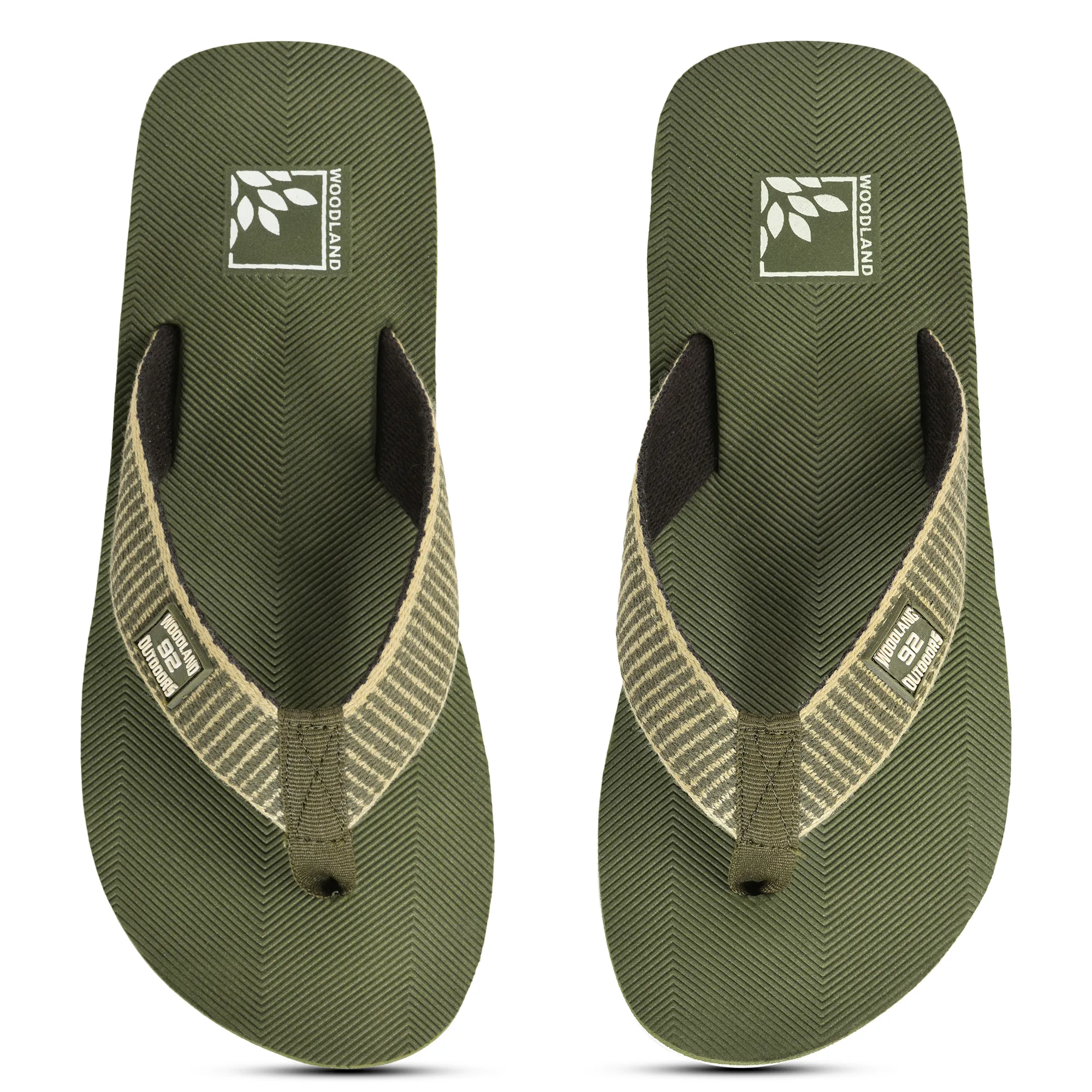 Men Olive EVA Flip-Flop Slippers with Textured Sole - Thumbnail 5