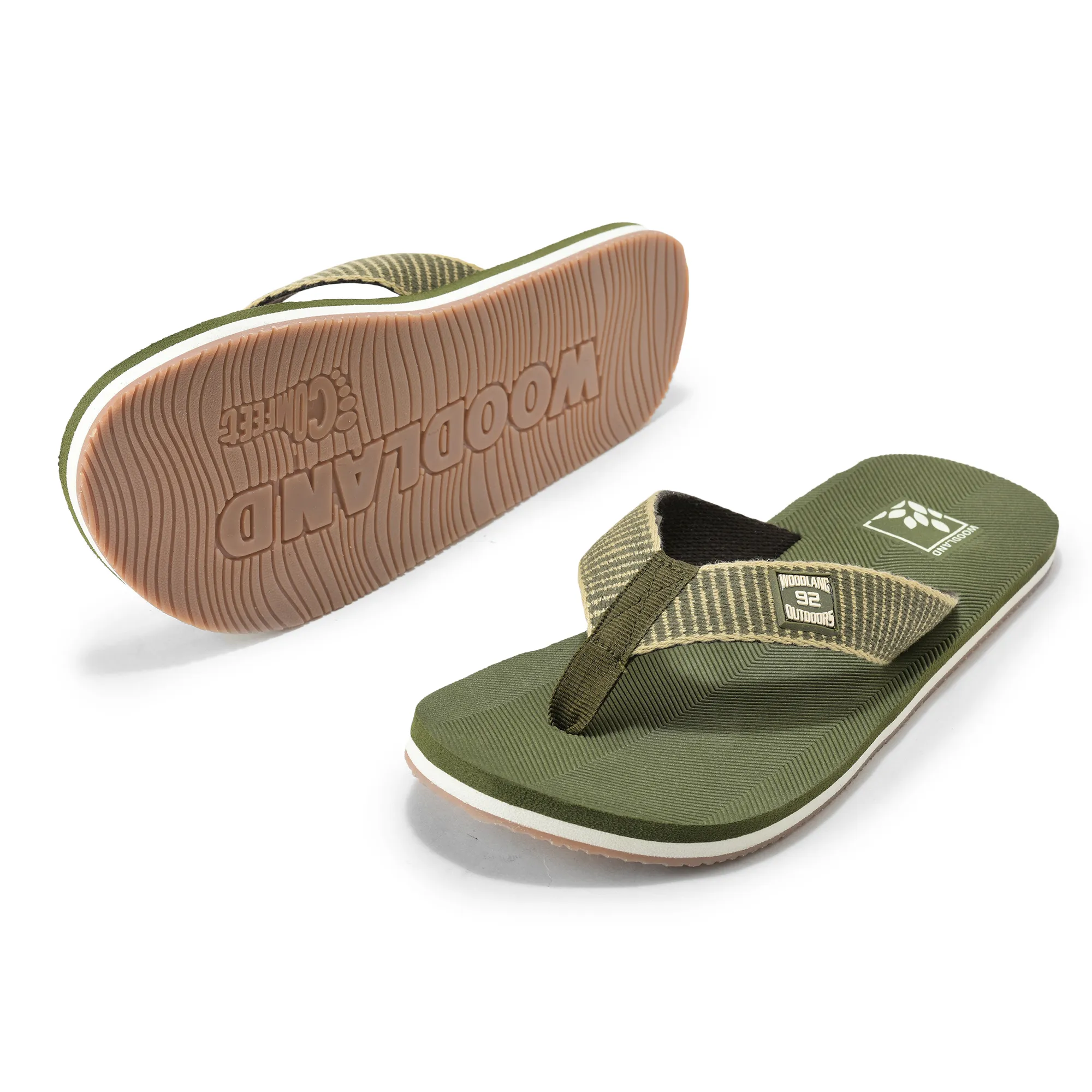 Men Olive EVA Flip-Flop Slippers with Textured Sole - Thumbnail 6