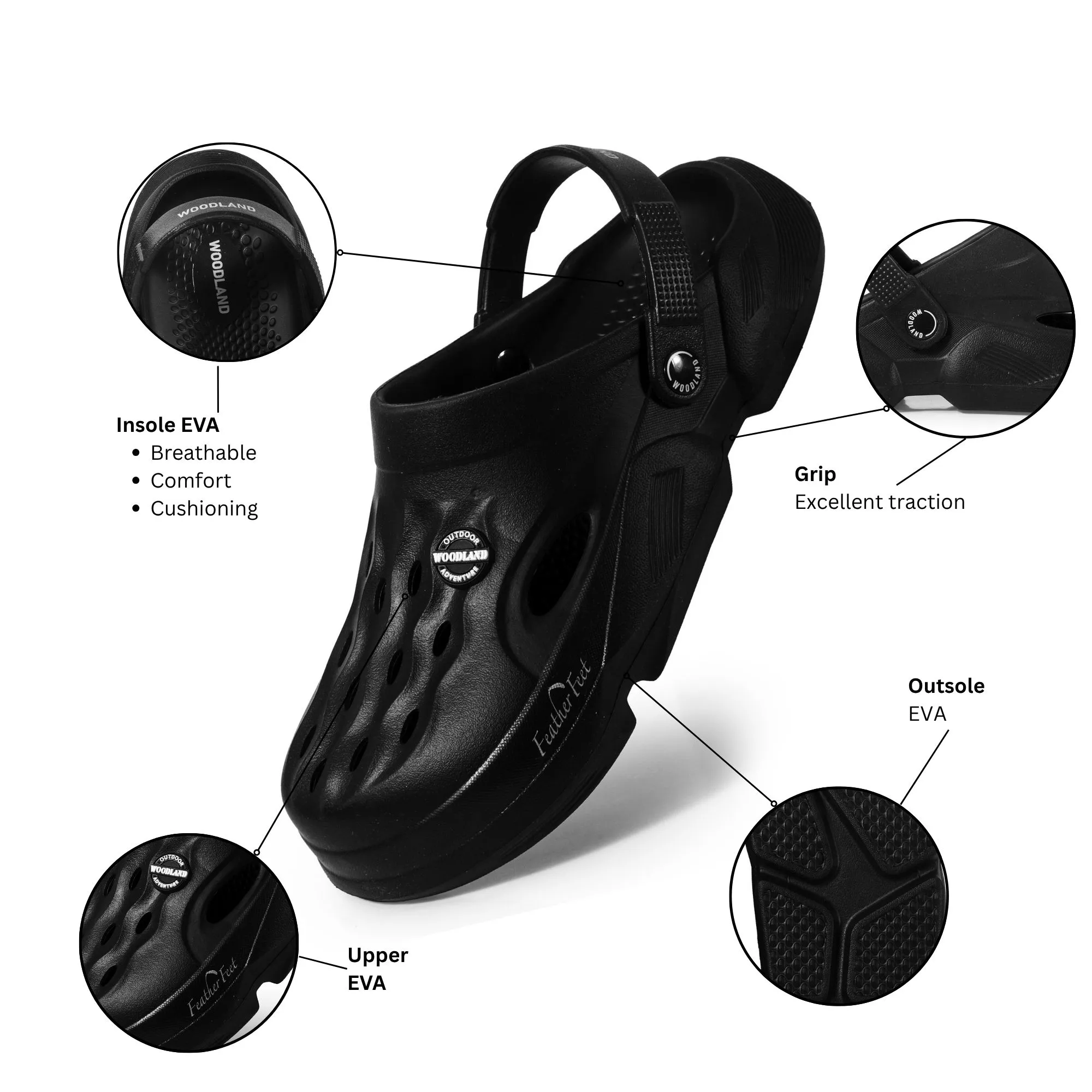 Woodland Men Black Comfort Clog Slippers - Thumbnail 4