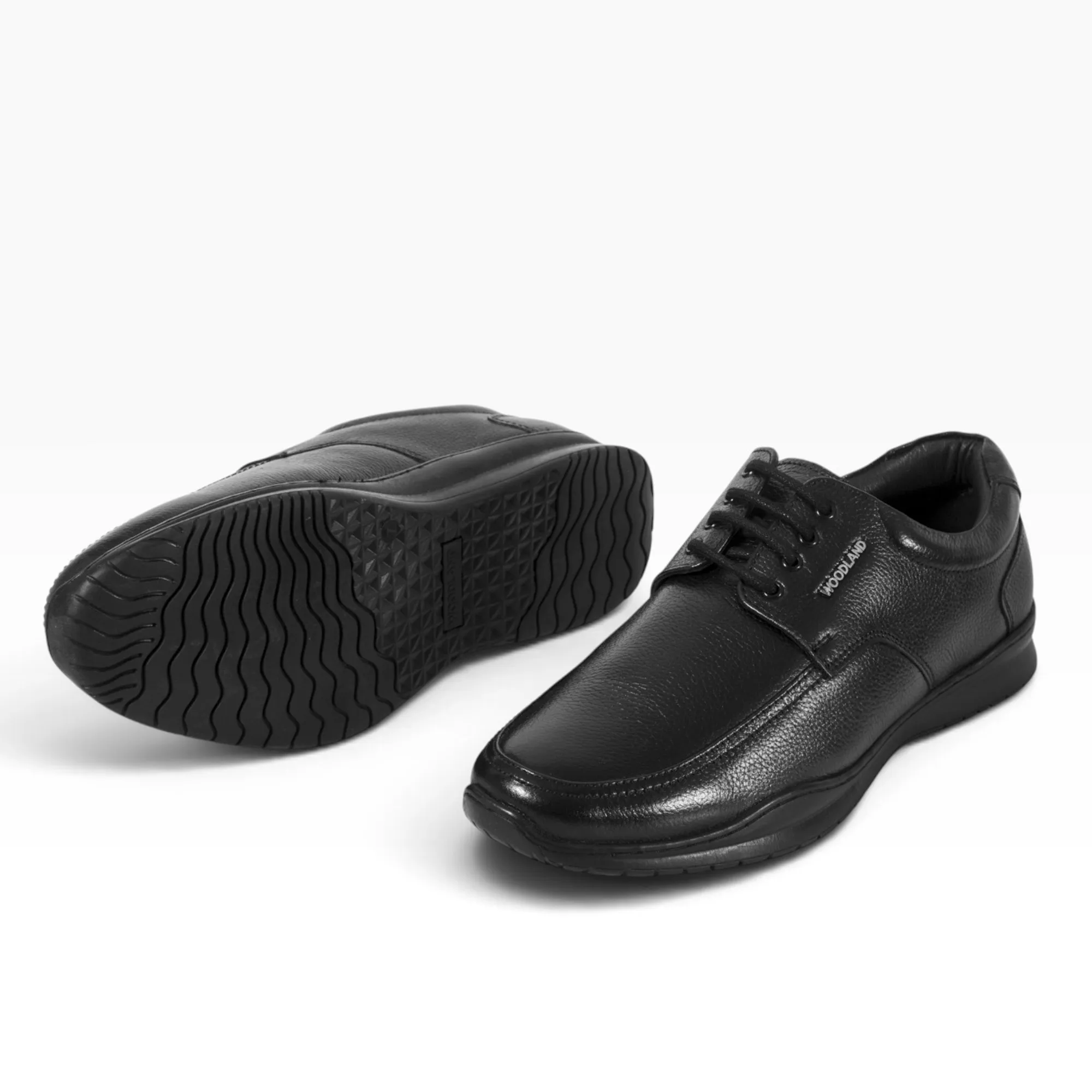 Woodland Men Softy Milled Black Leather Casual Lace-Up Shoe - Thumbnail 3