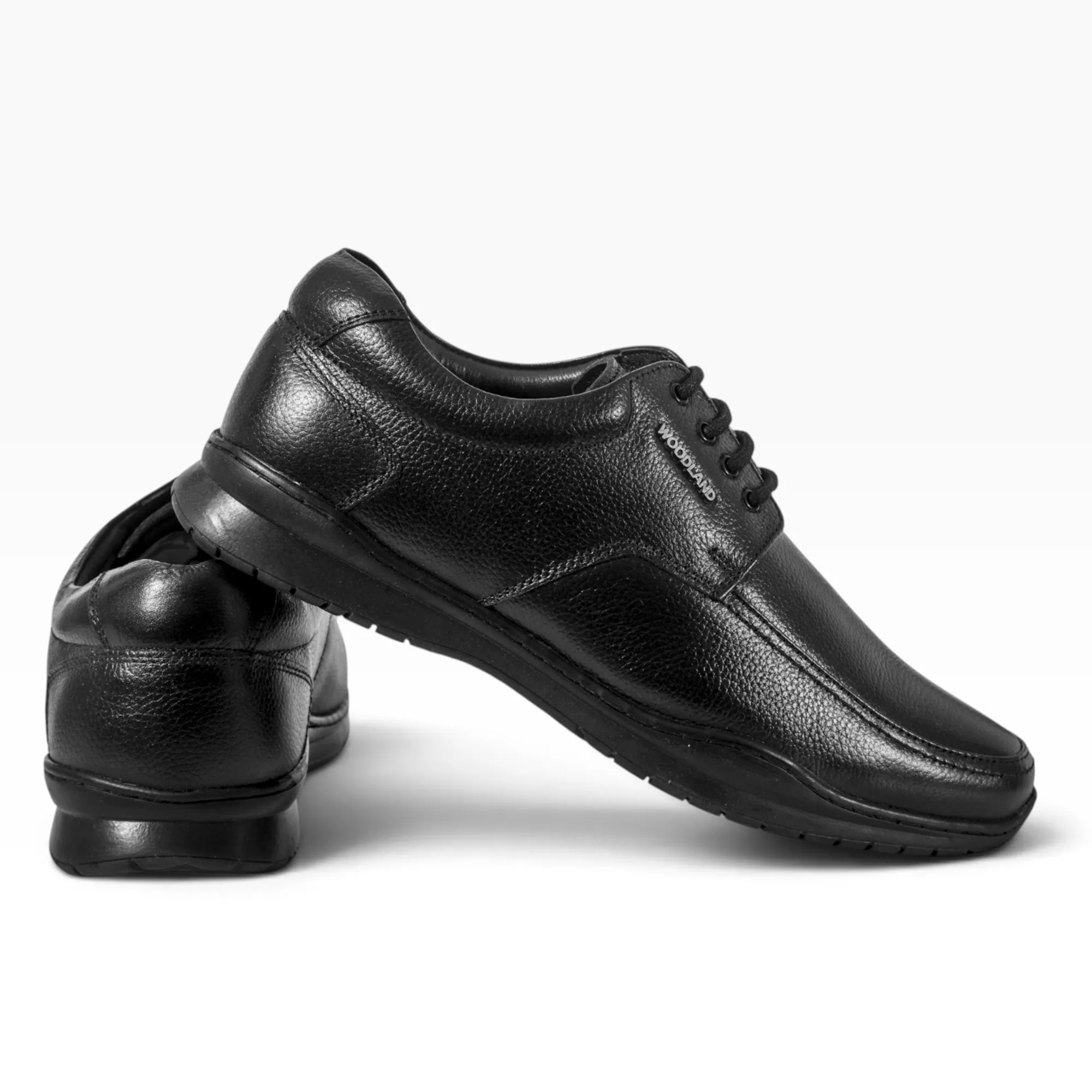 Woodland Men Softy Milled Black Leather Casual Lace-Up Shoe - Thumbnail 7