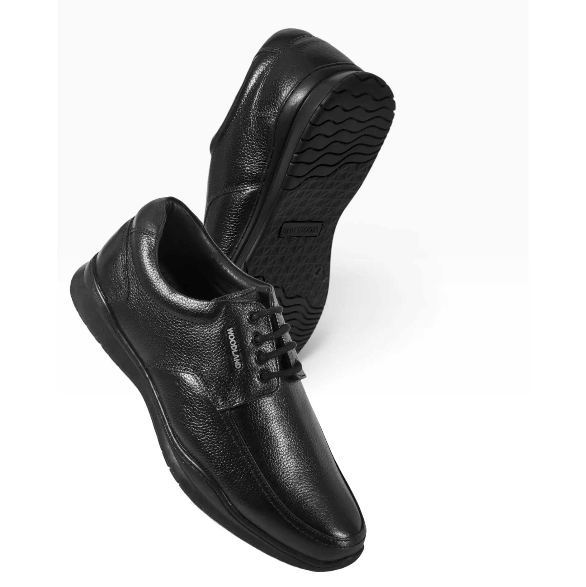 Woodland Men Softy Milled Black Leather Casual Lace-Up Shoe - Thumbnail 10
