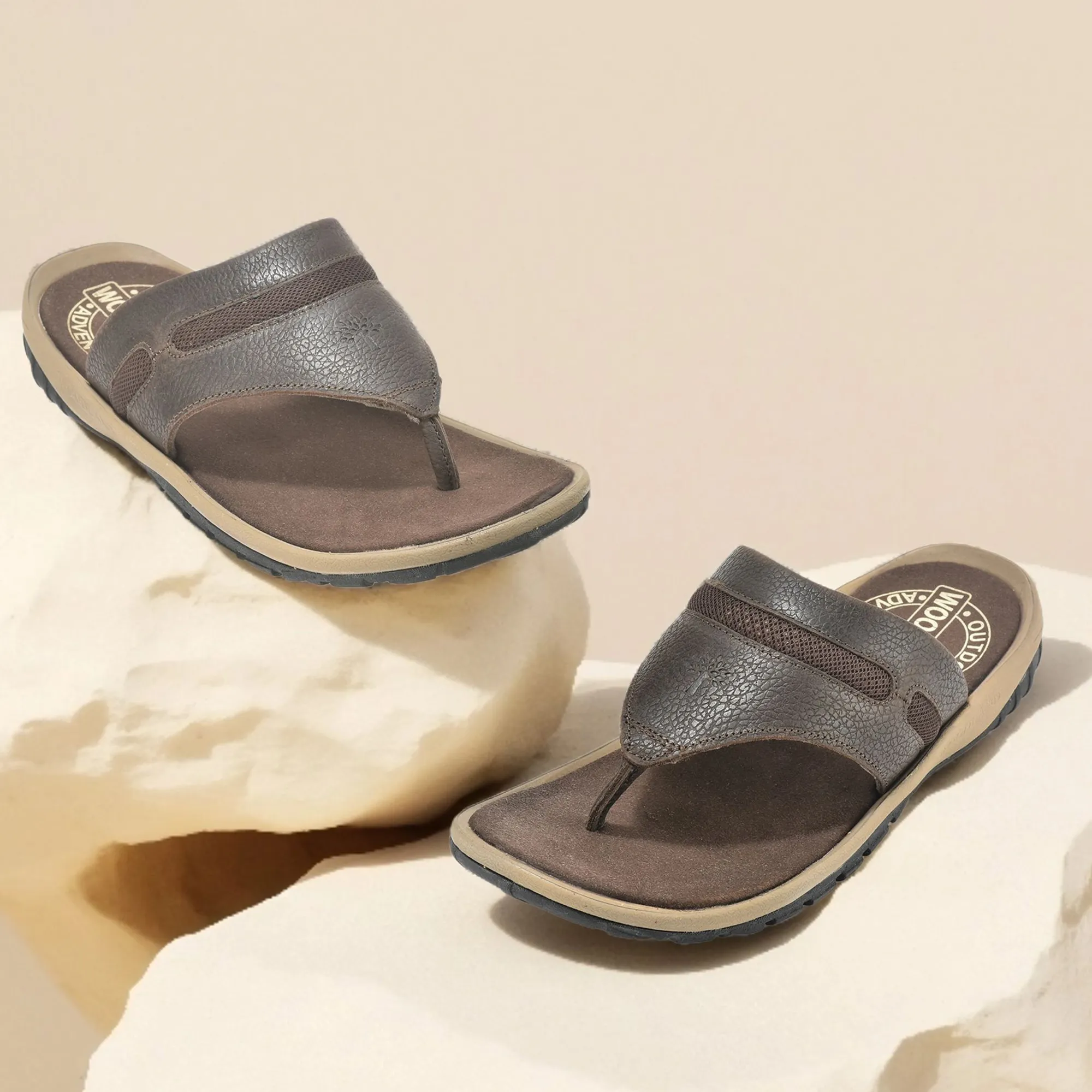 Woodland Nubuck Dark Brown Slipper For Men - Thumbnail 9