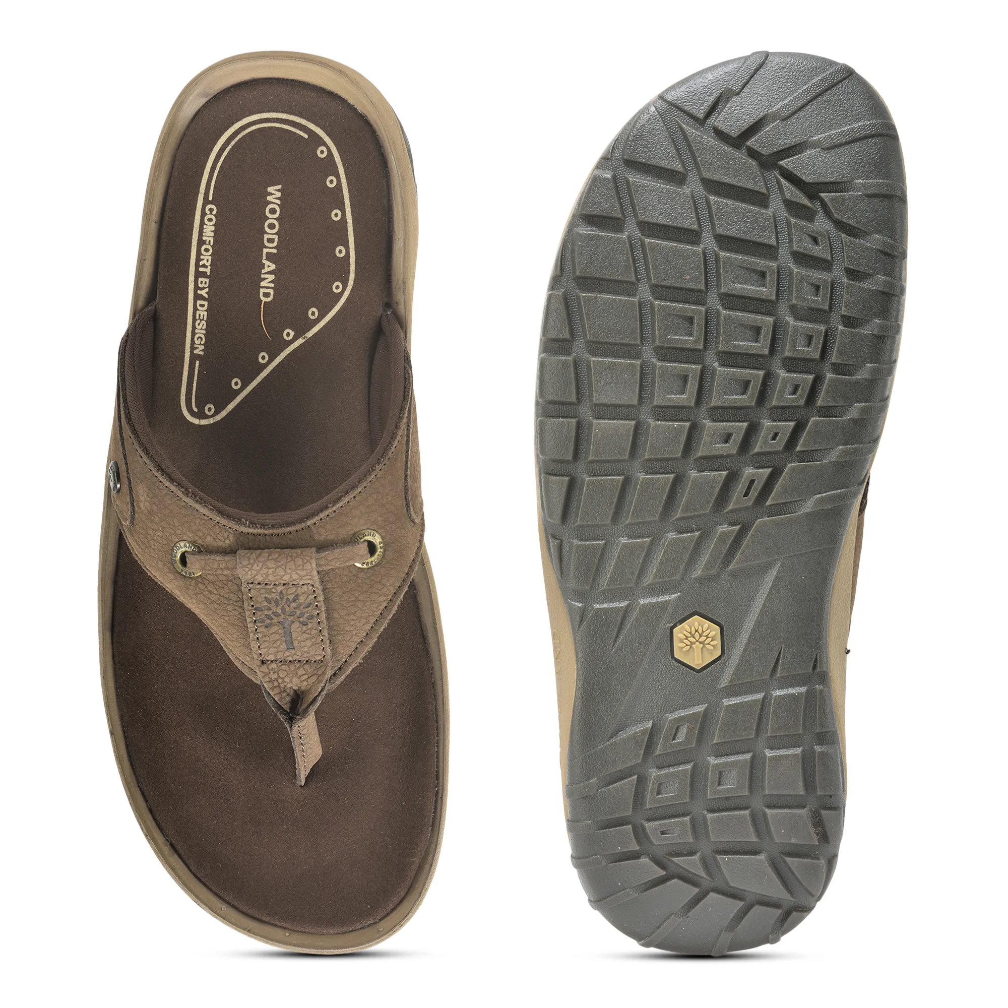Woodland Nubuck Brown Sandal For Men - Thumbnail 8