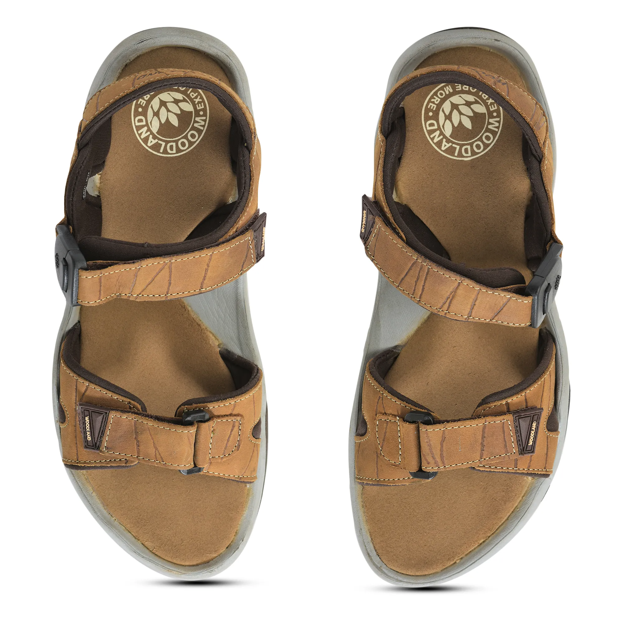 Men Camel Dual-Strap Nubuck Sandals - Thumbnail 5