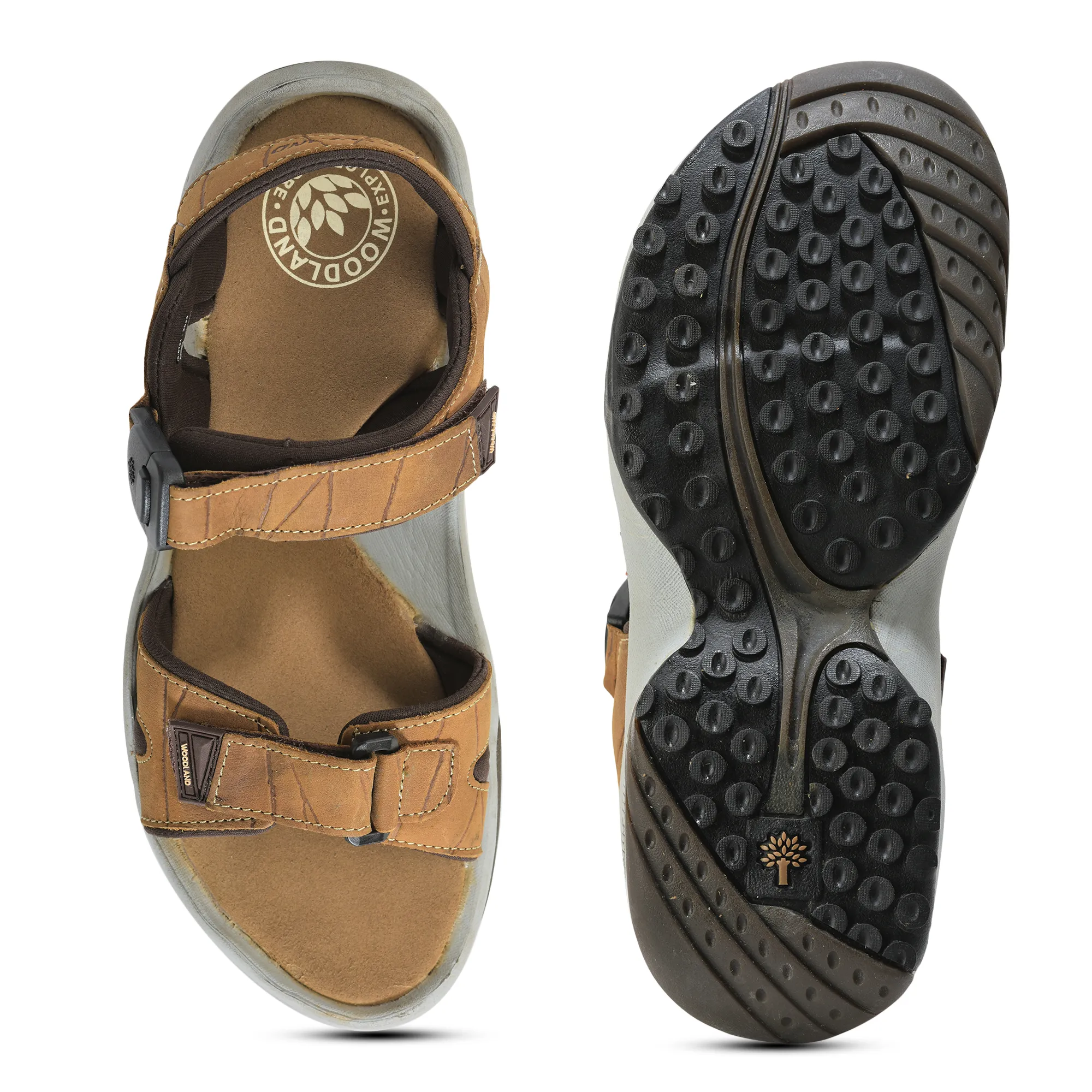 Men Camel Dual-Strap Nubuck Sandals - Thumbnail 9