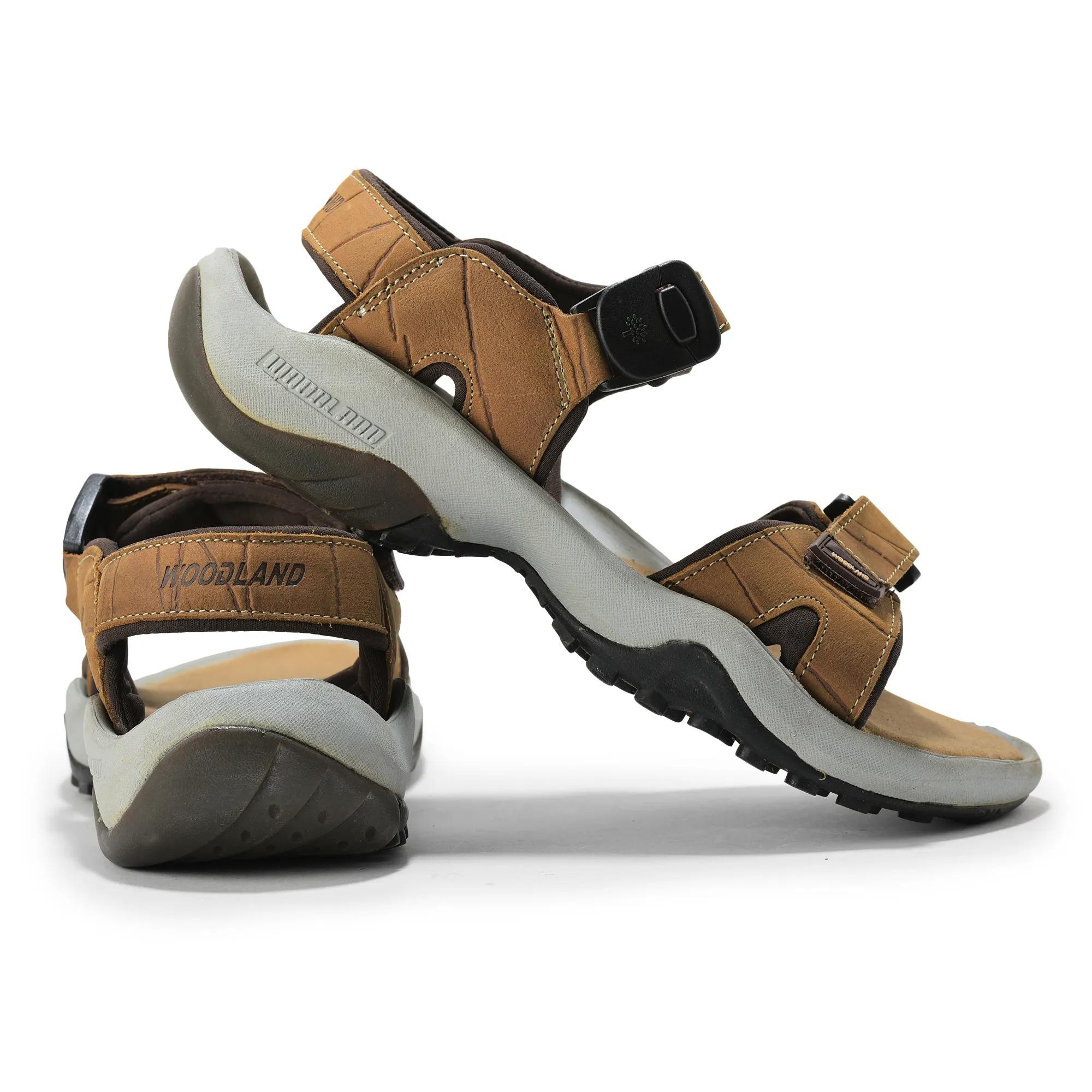 Men Camel Dual-Strap Nubuck Sandals - Thumbnail 10