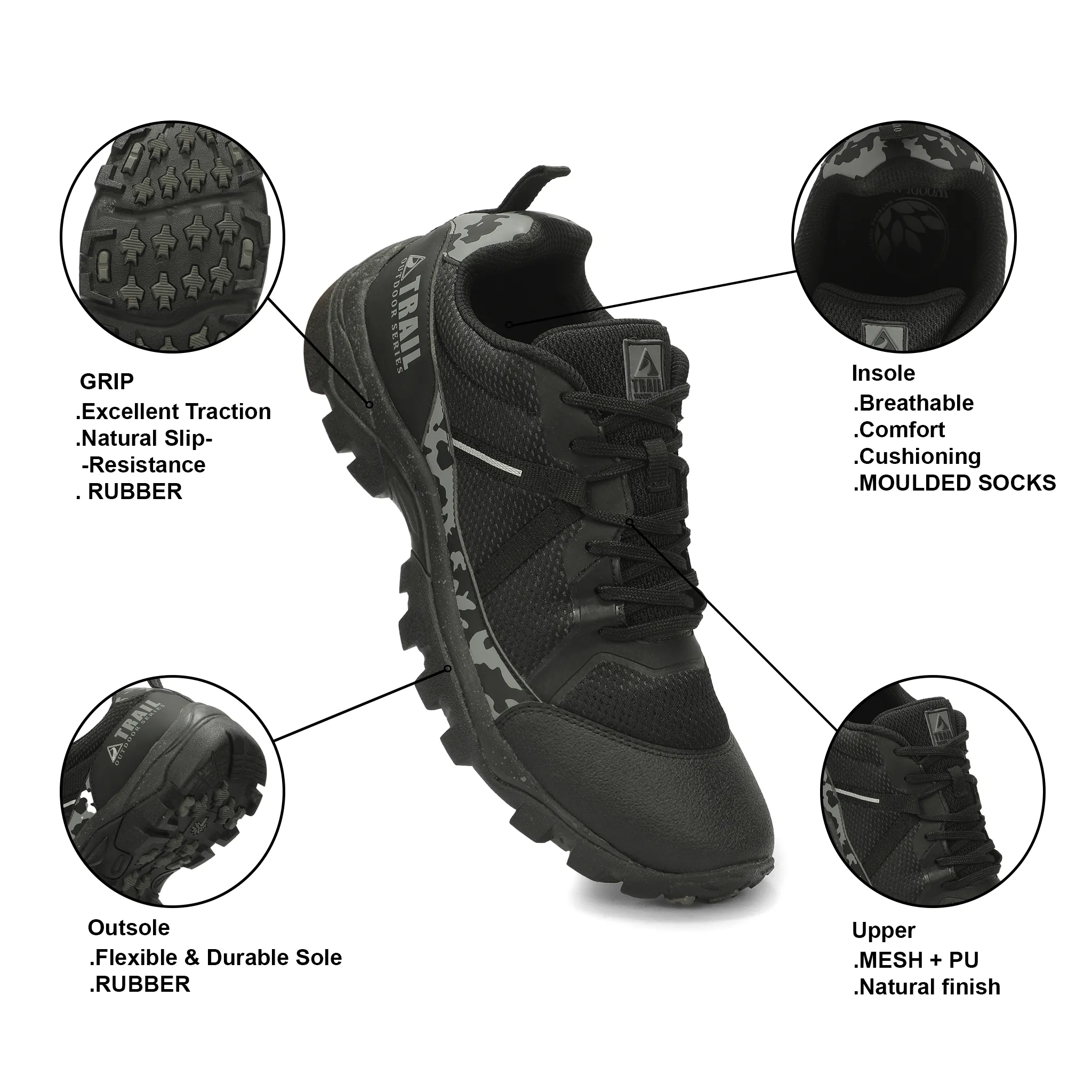 Woodland Men'S Black All Terrain Hiking Shoes 5