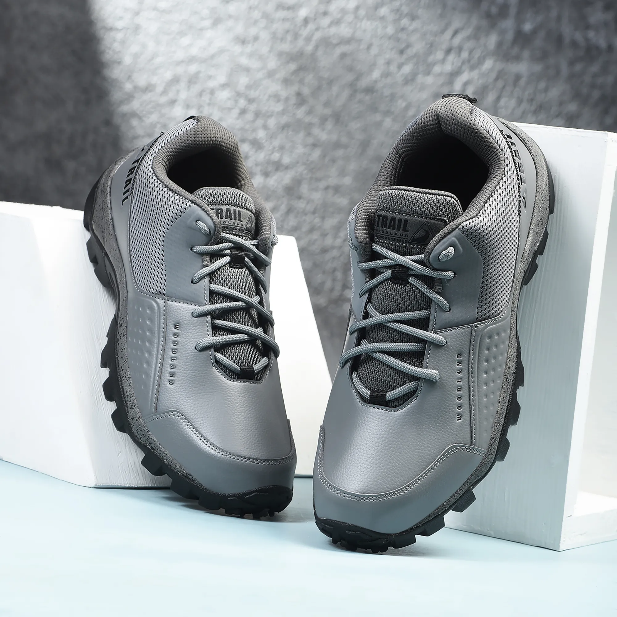 Woodland Dark Grey Mesh PU Hiking Shoes - Thumbnail 9