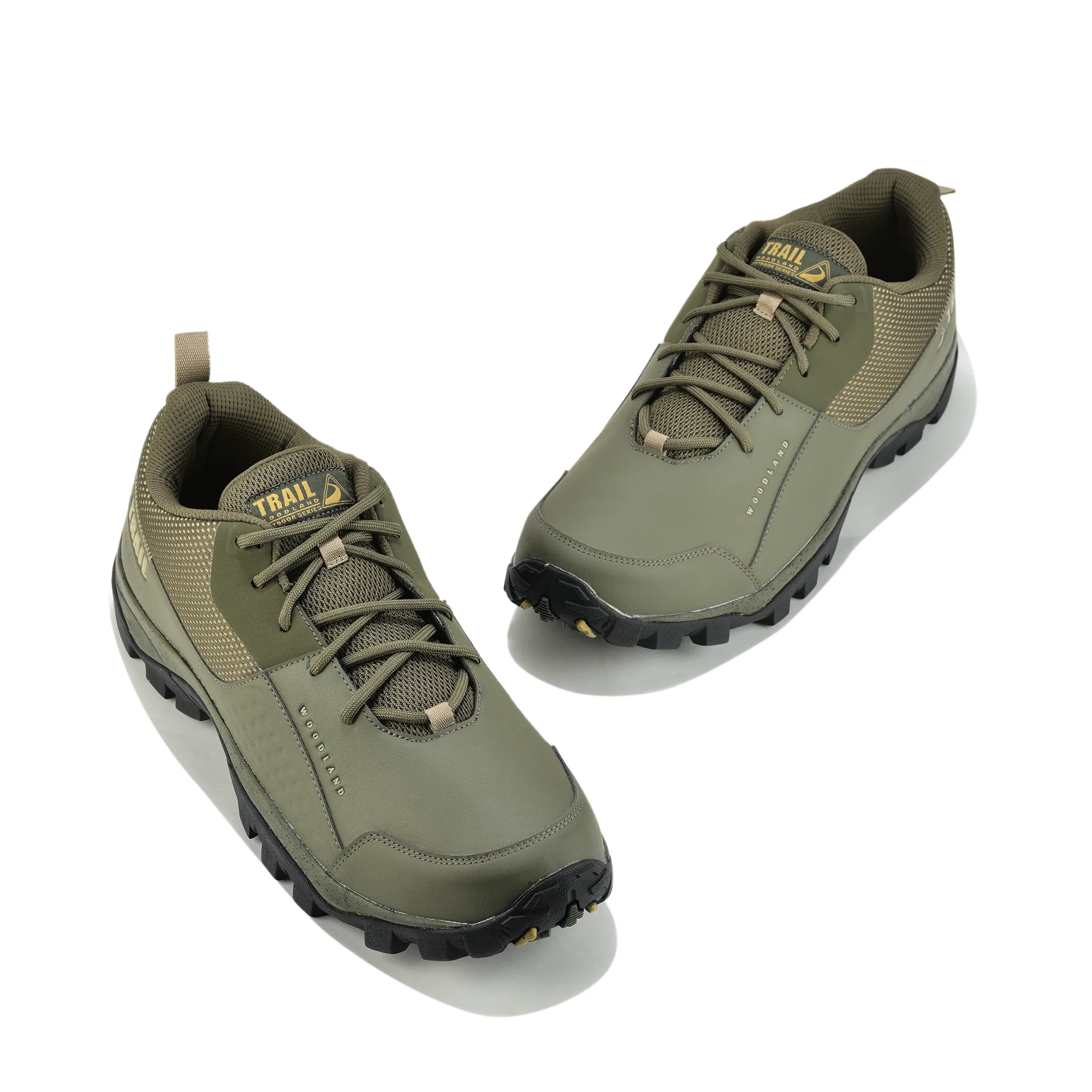 Woodland Olive Mesh PU Hiking Shoes - Thumbnail 4